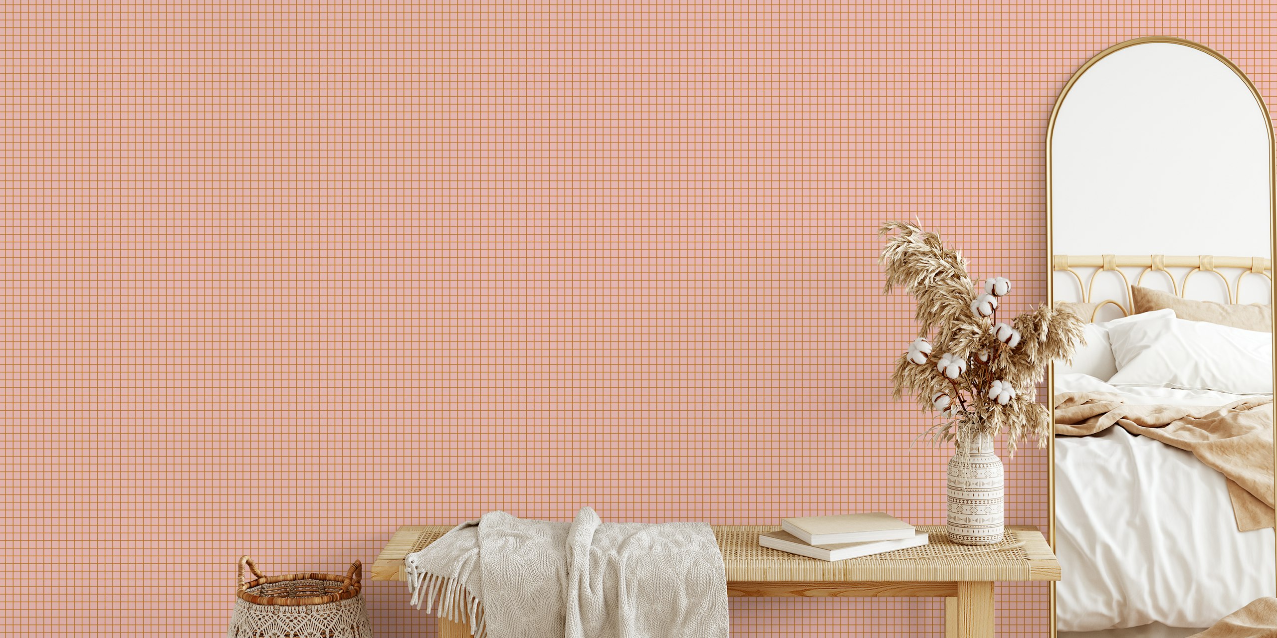 papel pintado Mini Grid Terra en una habitación