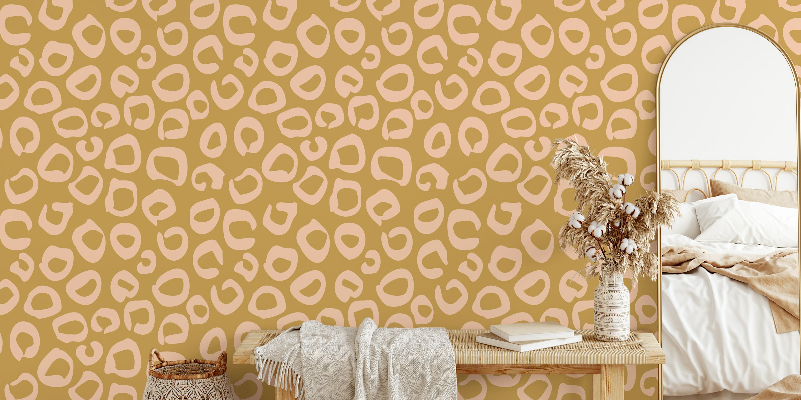 Abstract big cat spots wall mural in ocher tones.