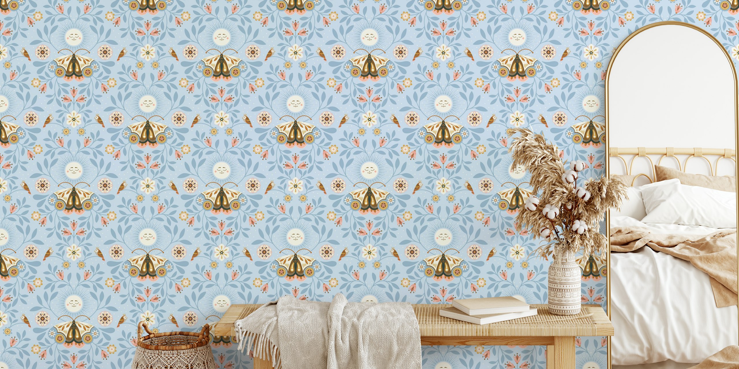 papel pintado Lunar Moth Meadow en una habitación