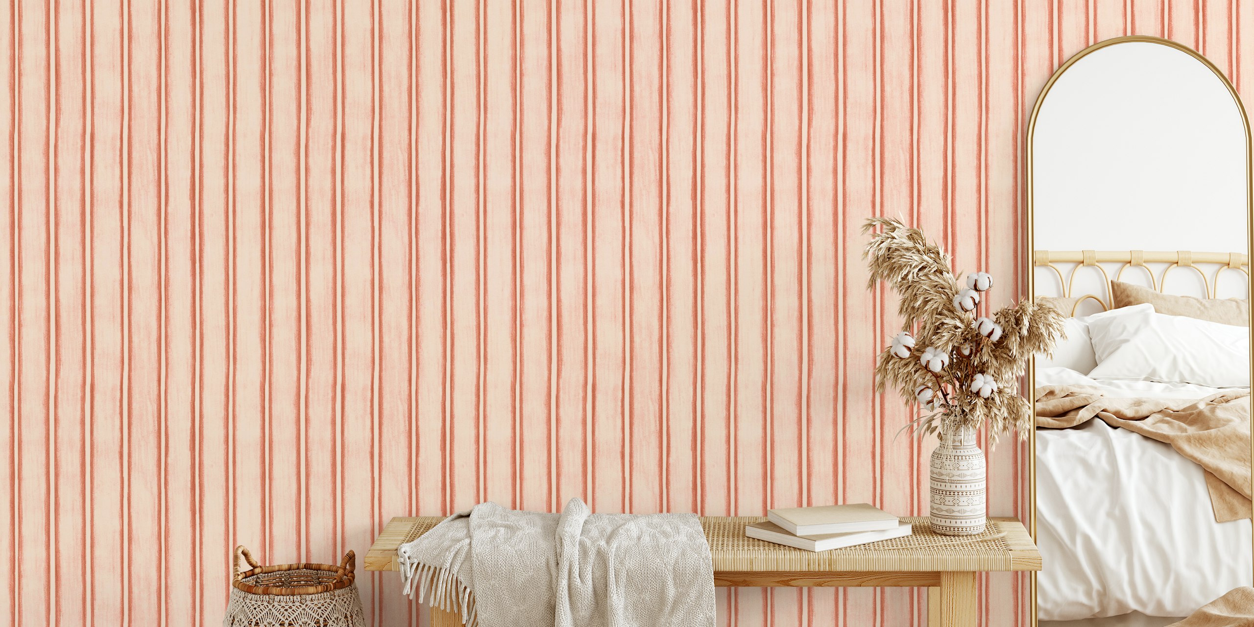 Dusty Tangerine Chalky Stripes wall mural with vertical patterns