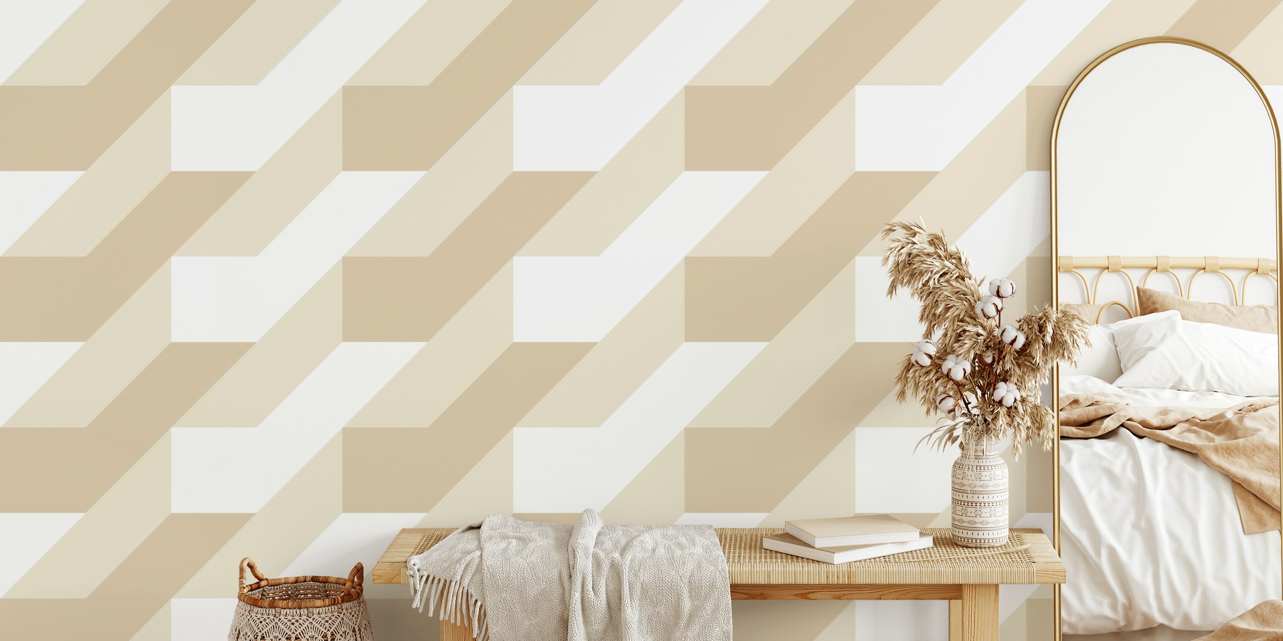 Threedimensional geometric bright tapet visad i ett rum