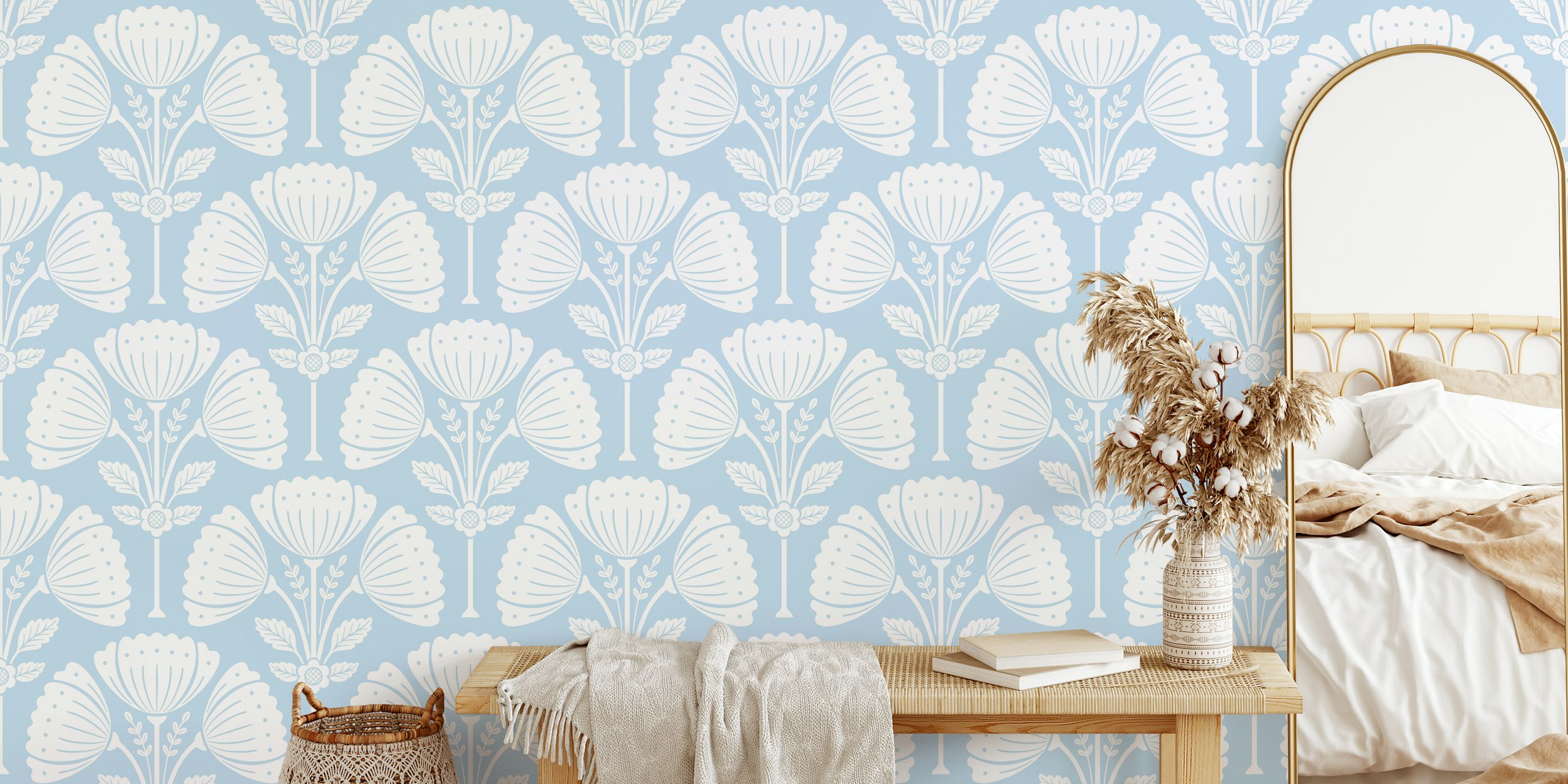 Block Print Bouquet Air Blue 2 tapet i rummet