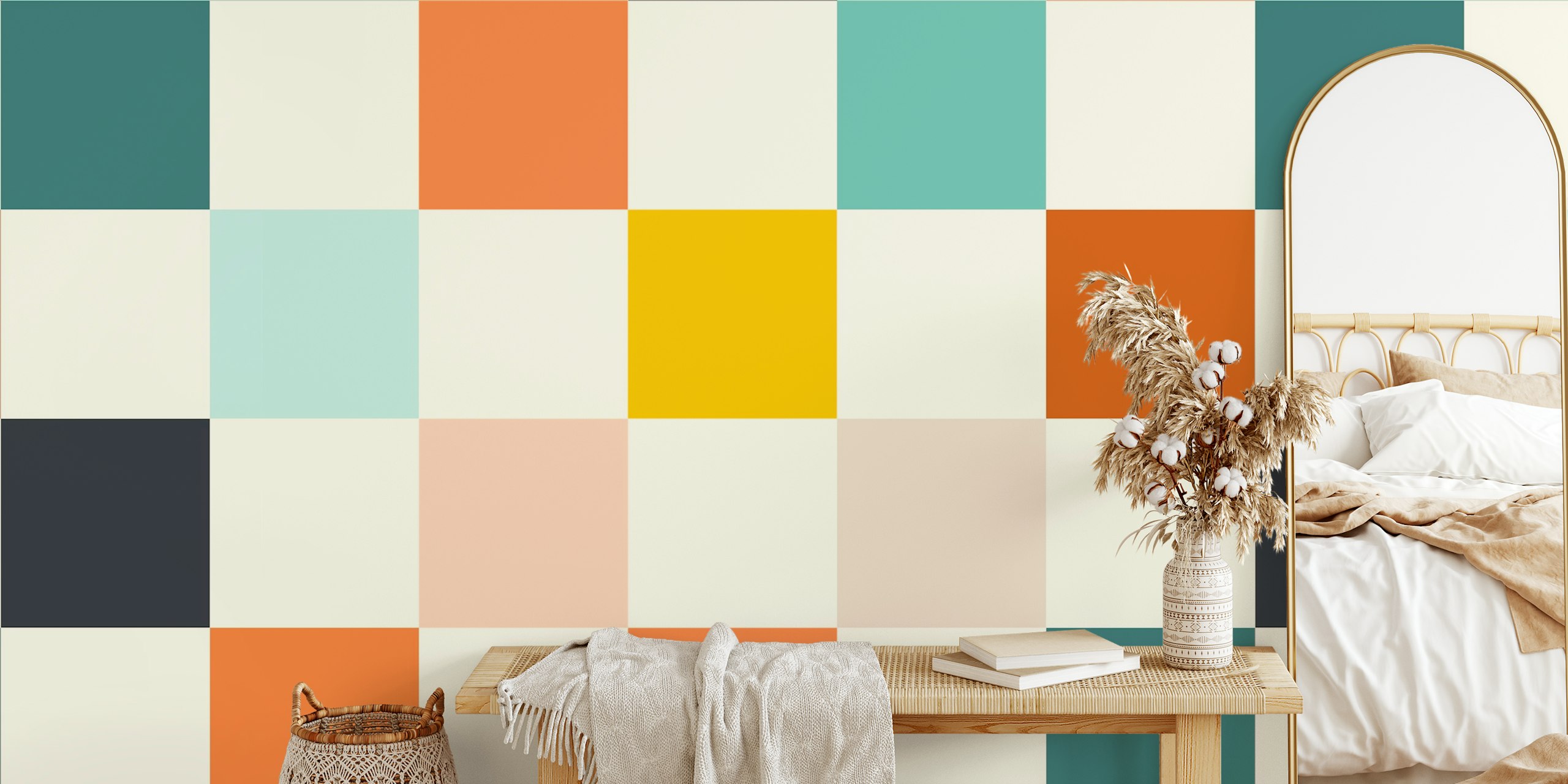 Earthy Check mate wallpaper in a room