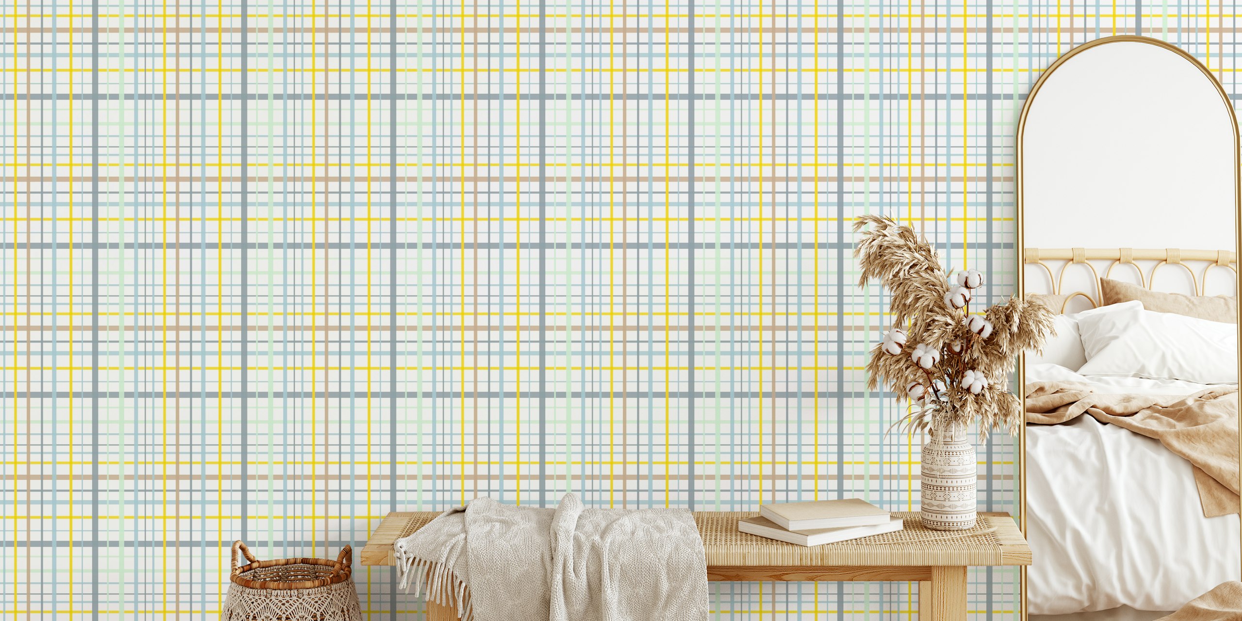Zidna slika s uzorkom šahovnice pastelnih boja s happywall.com