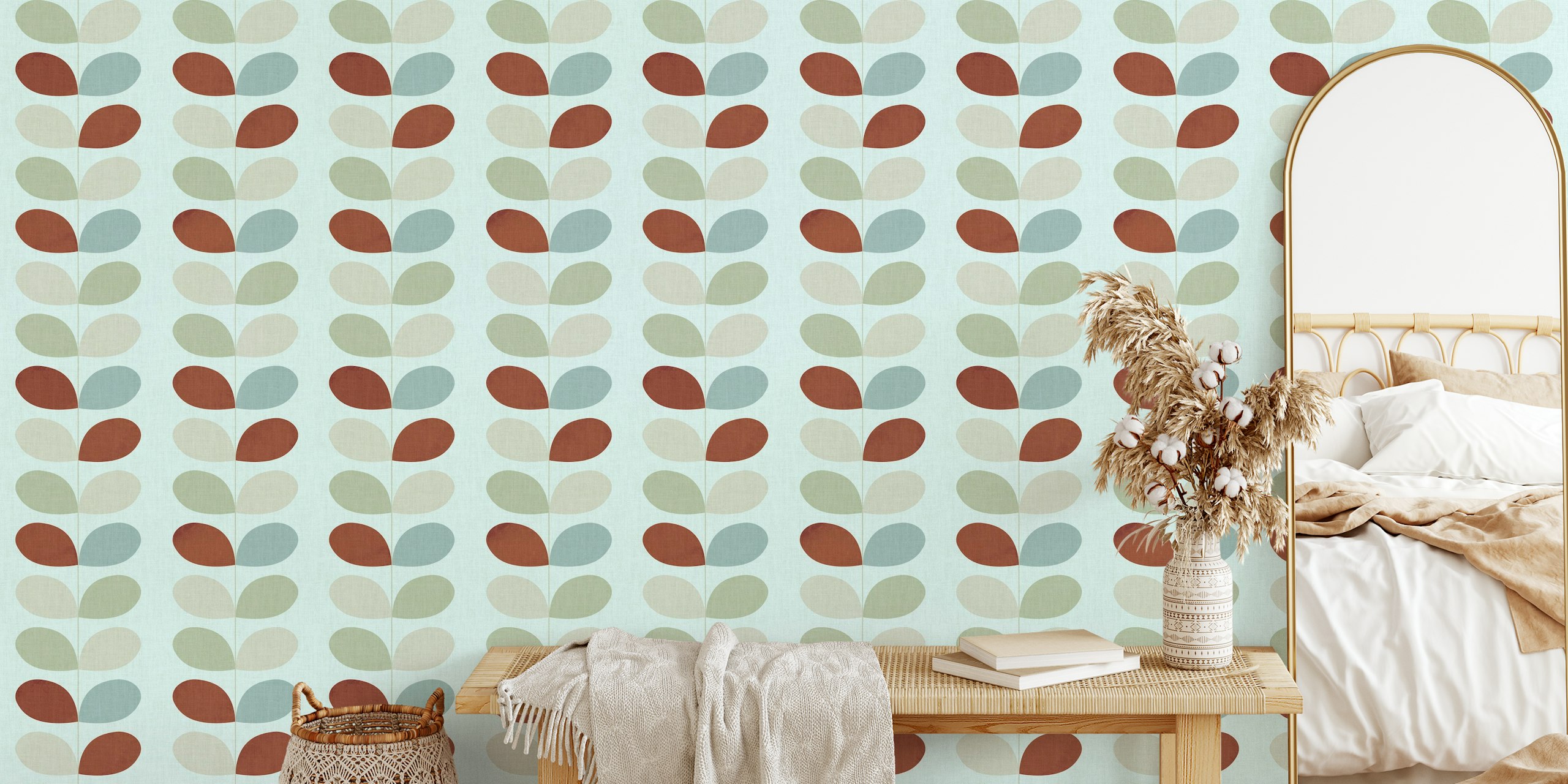 σχεδίαση ταπετσαρίας Mid Century Leaves Mint Chocolate