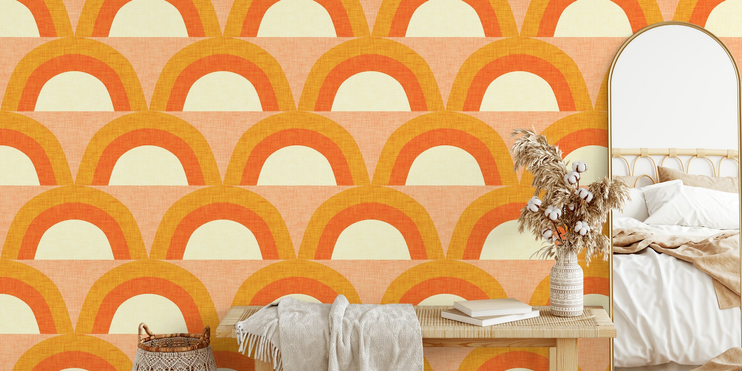 Papel de parede arco-íris de meio século em um quarto