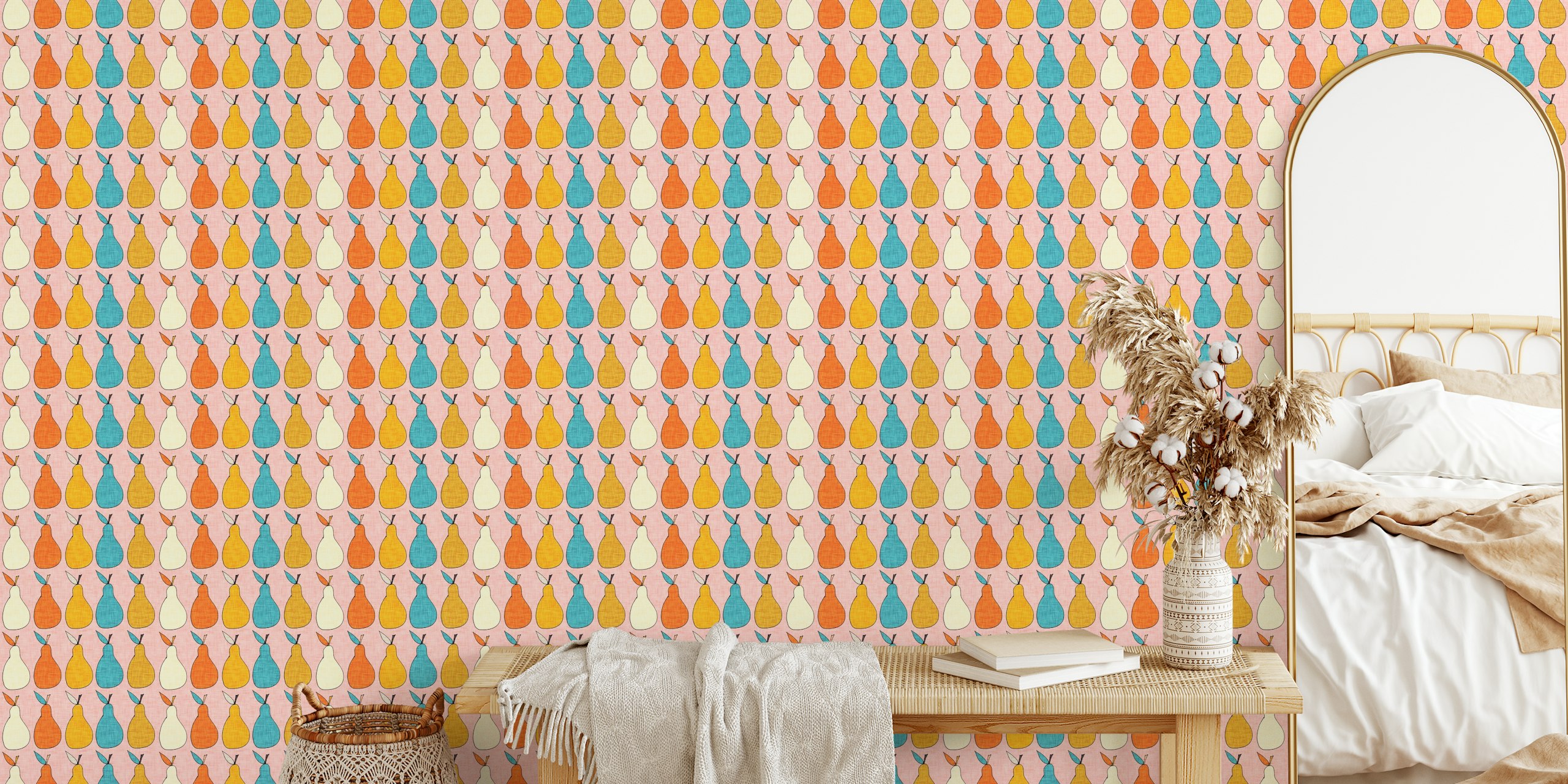 Pear fruit pink wallpaper design