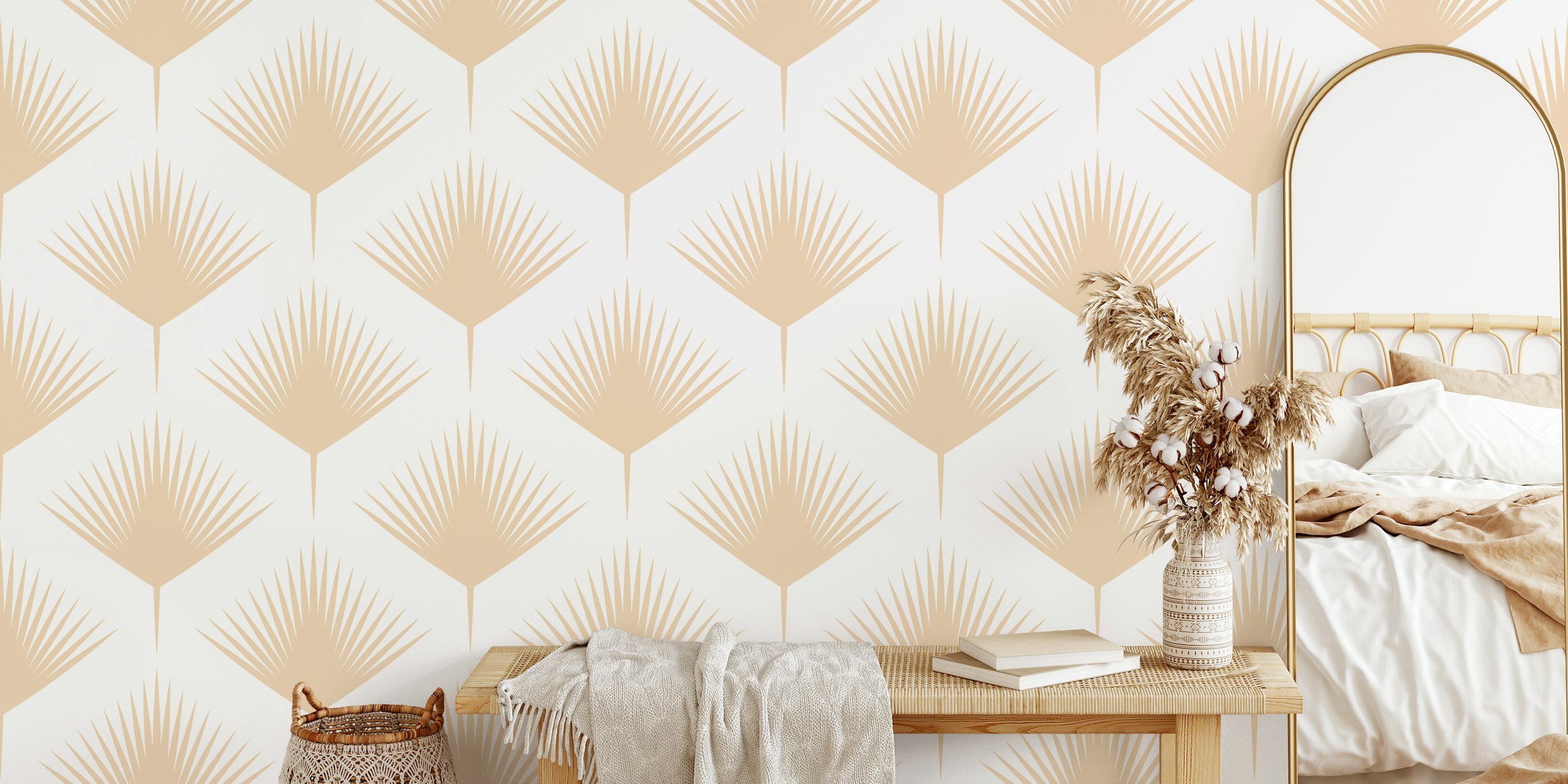 Papel de parede Modern Abstract Geo Palm Leaves no quarto