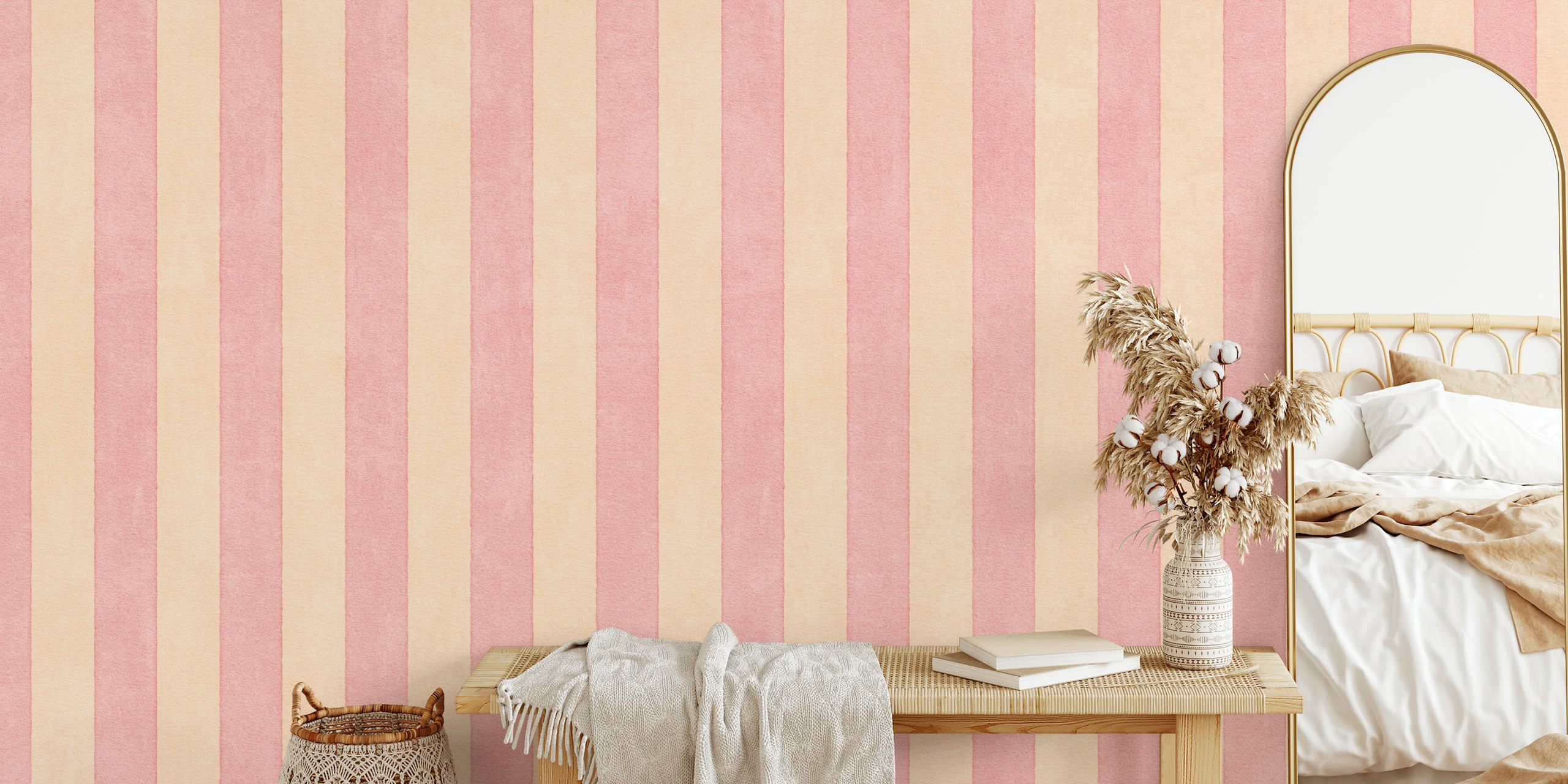 Pastel Pink Striped Wall Mural Named Stripes 001 B - Macaron