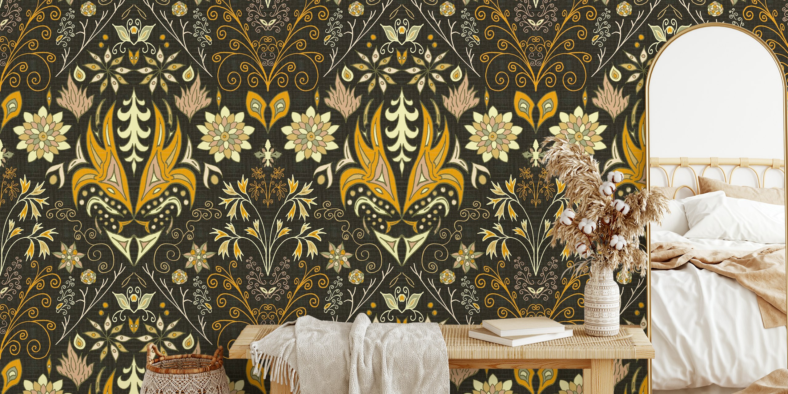 Ταπετσαρία Vintage Floral Tiles 2 σε ένα δωμάτιο