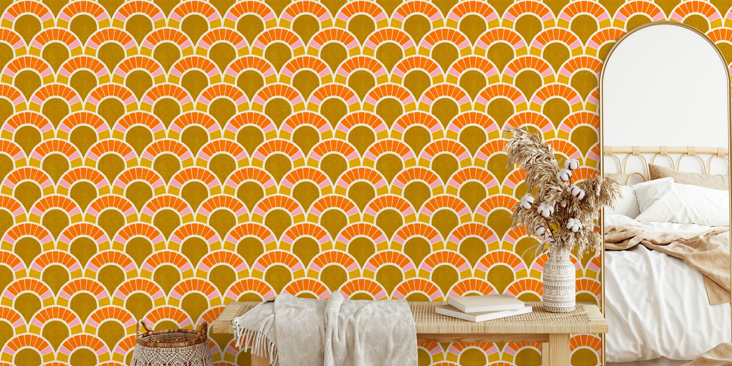Miramar gold wallpaper pattern in a room