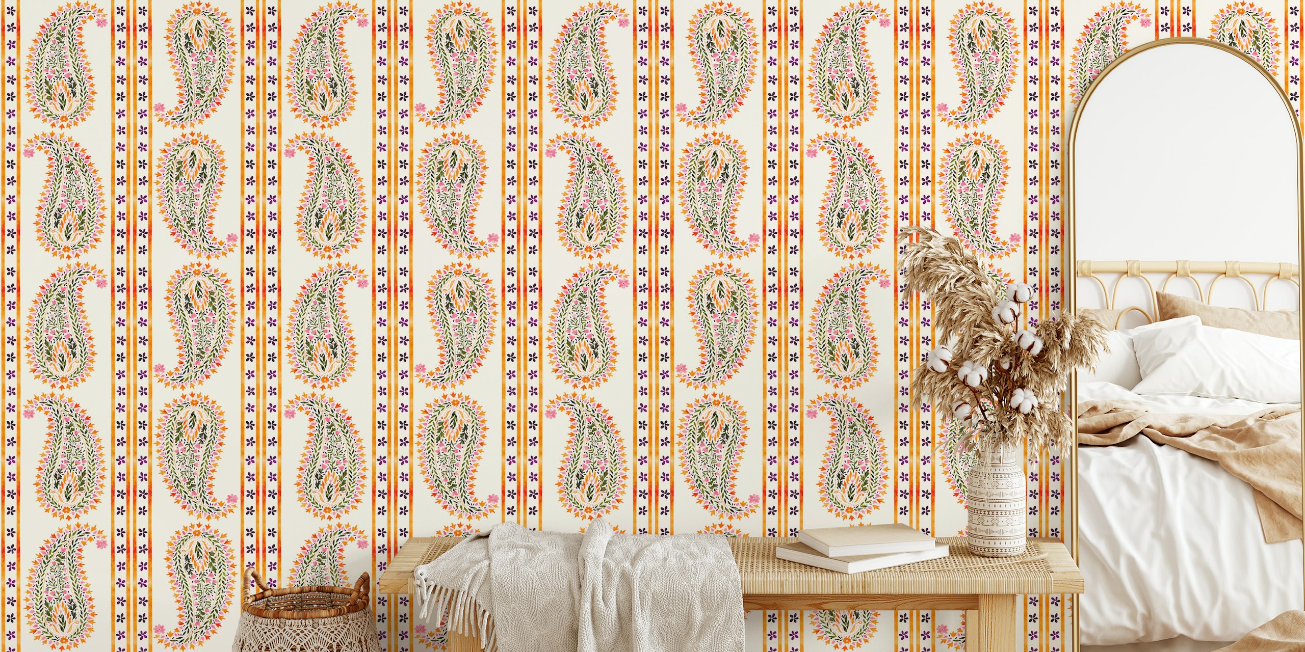 Paisley blocks and strip carta da parati in una stanza