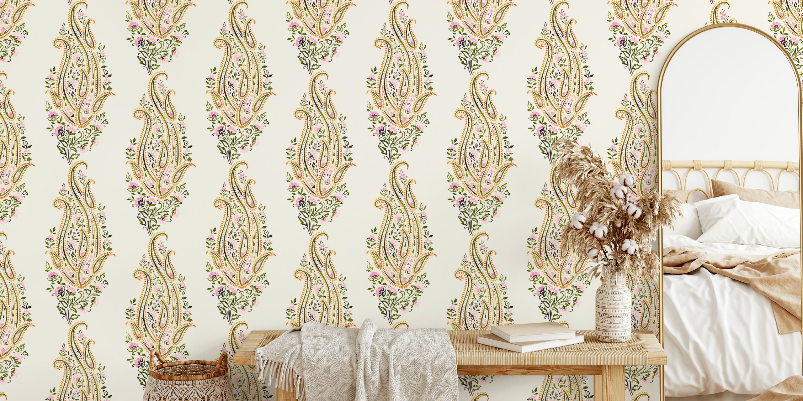 Indian Floral paisley tapet i ett rum