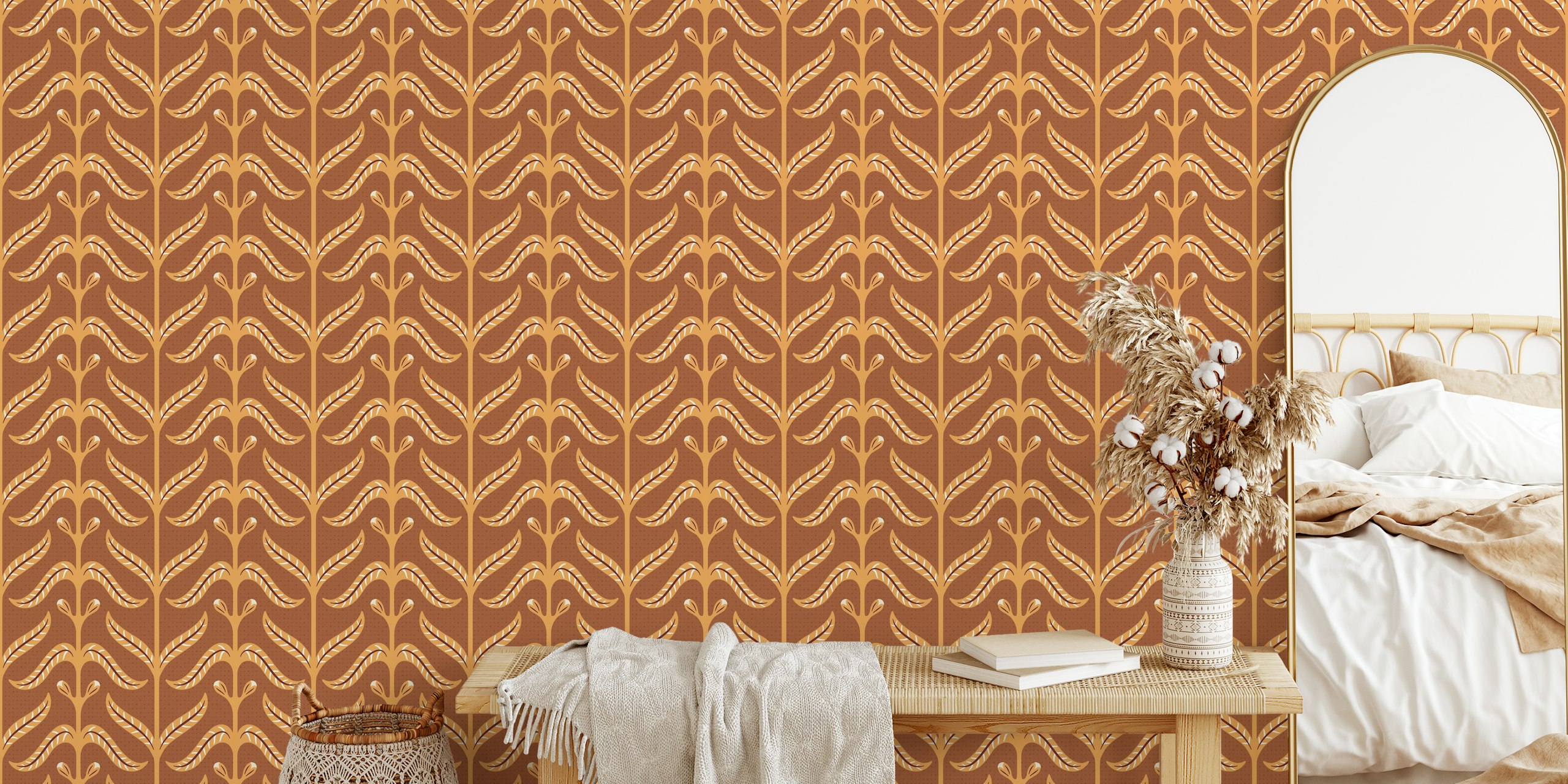Natural coordinate terracotta wallpaper in a room