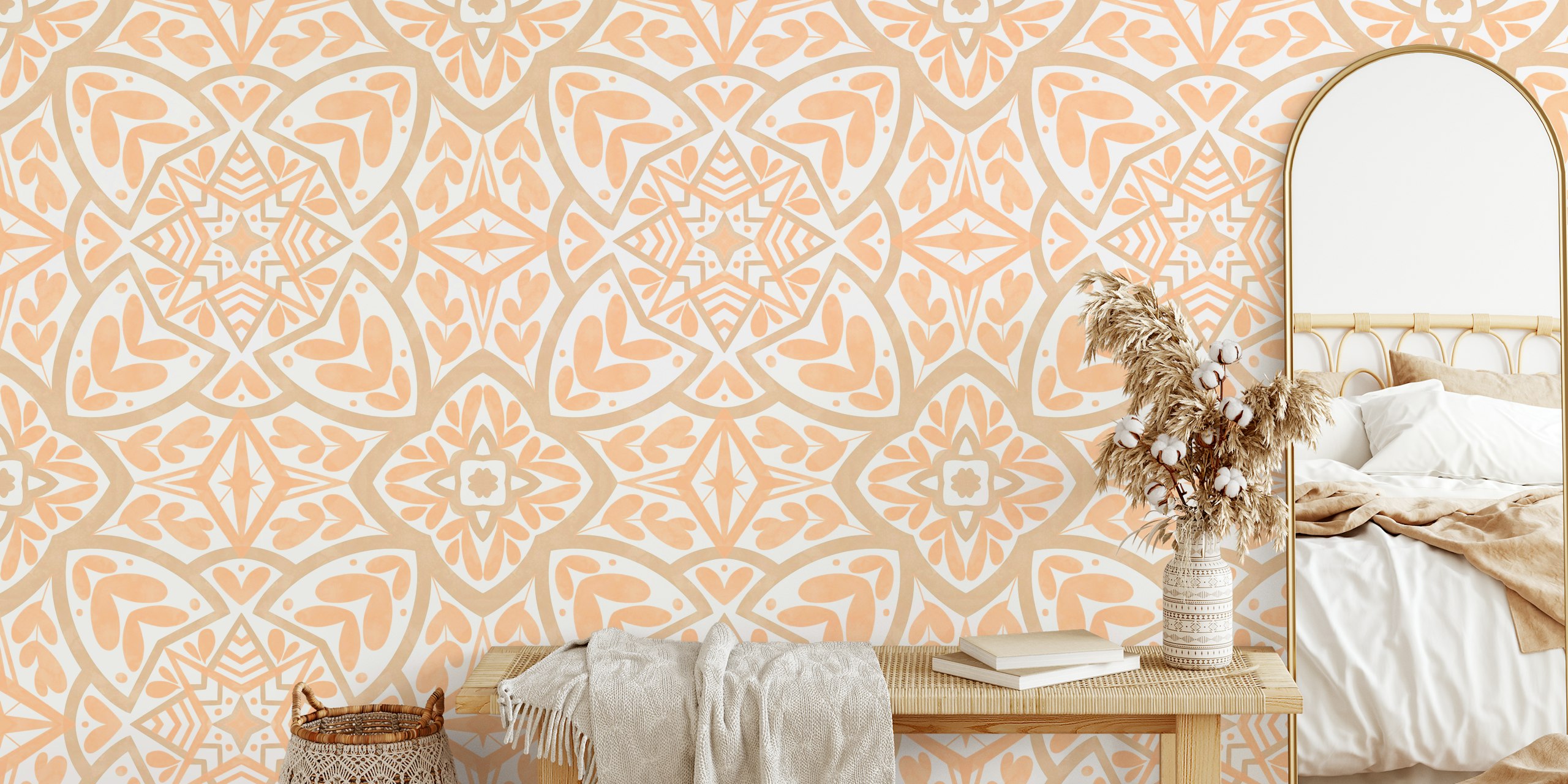 Modern tile peach fuzz wallpaper in a room