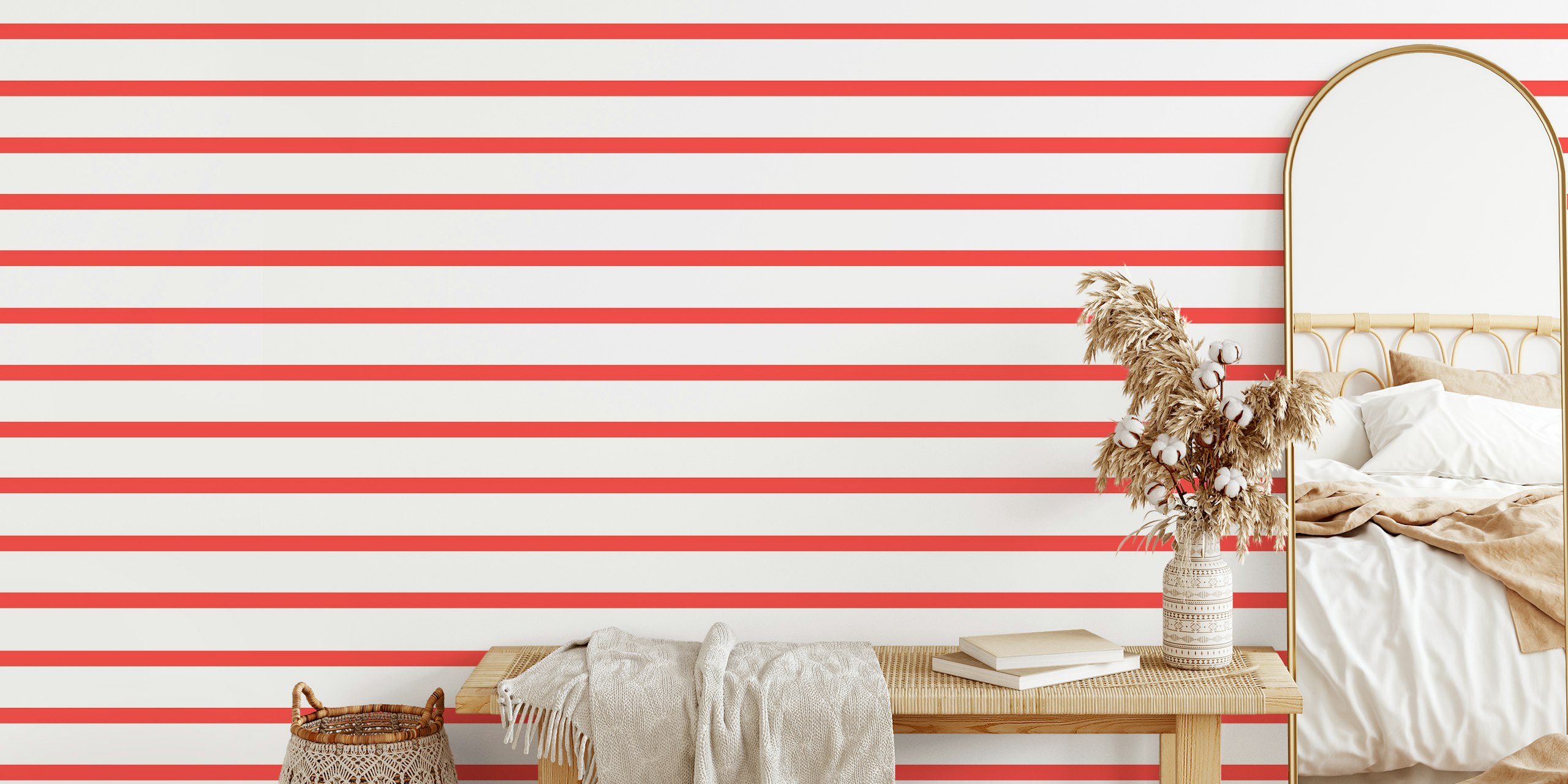Red and white striped wallpaper pattern