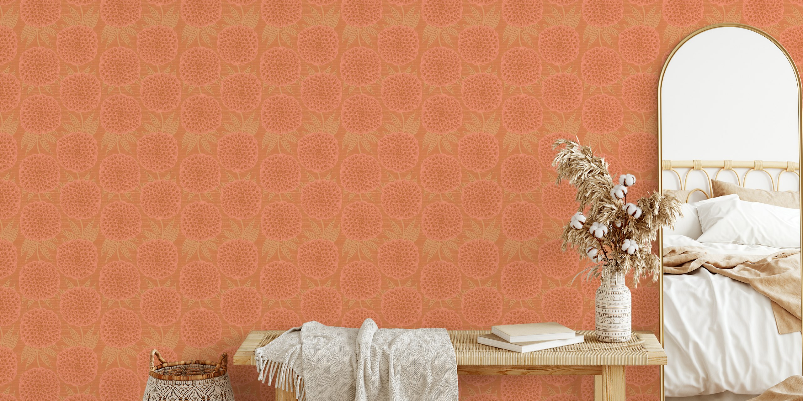 Zidna slika s uzorkom cvijeta nevena u boji terakote