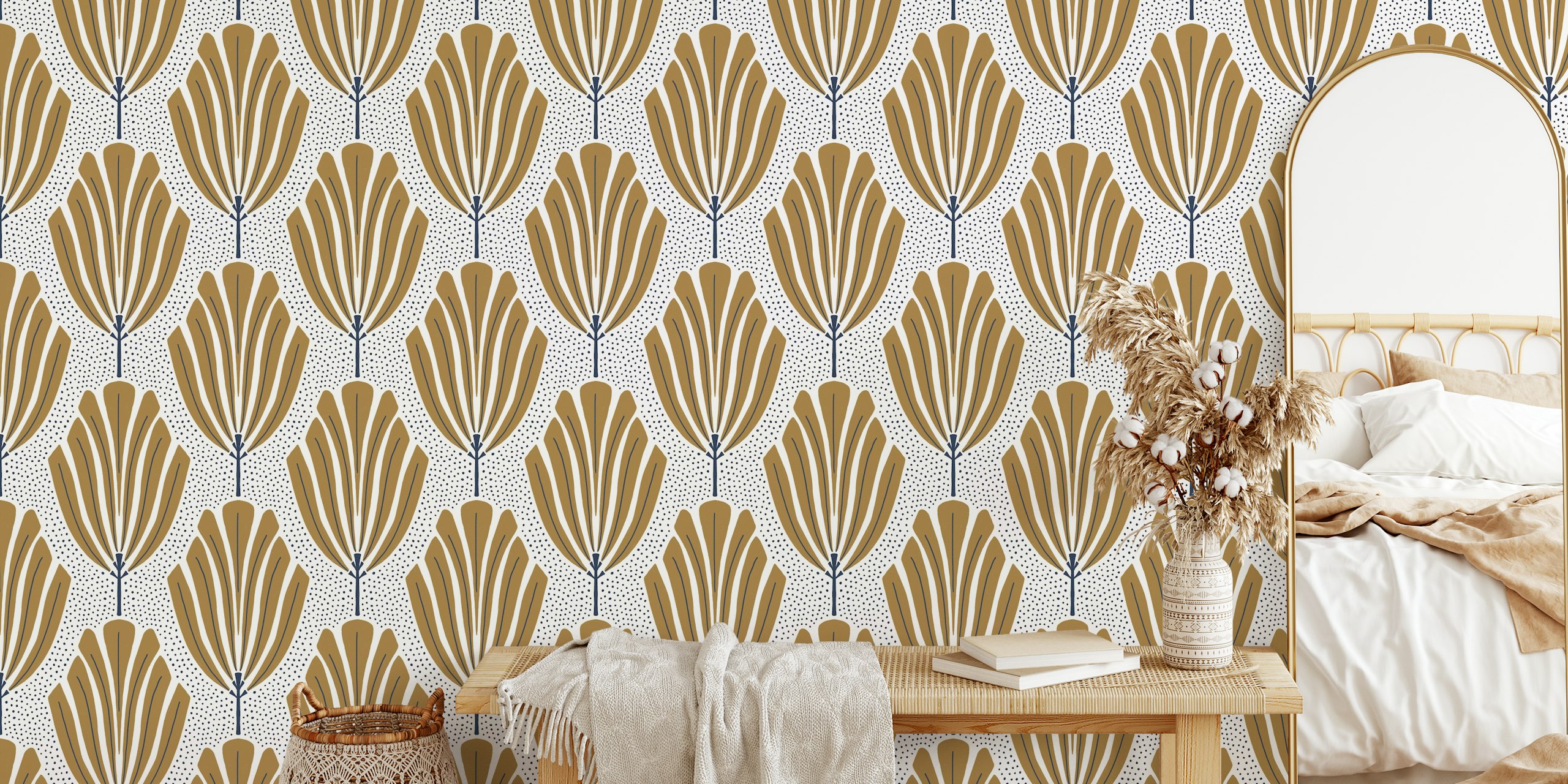 Beigefarbenes Maxwell-Wandbild mit botanischem Muster und gepunktetem Hintergrund