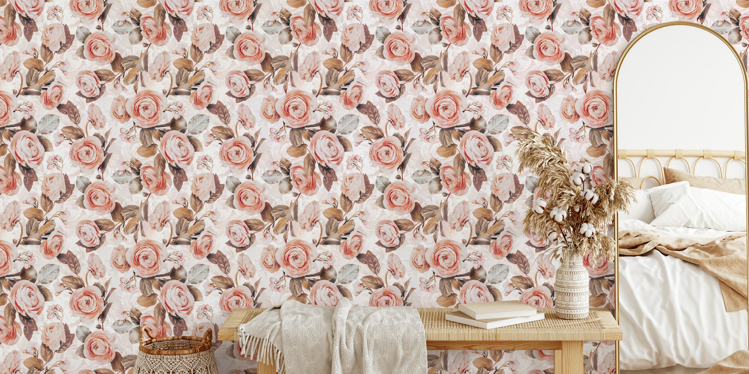 Floral wallpaper design in a room