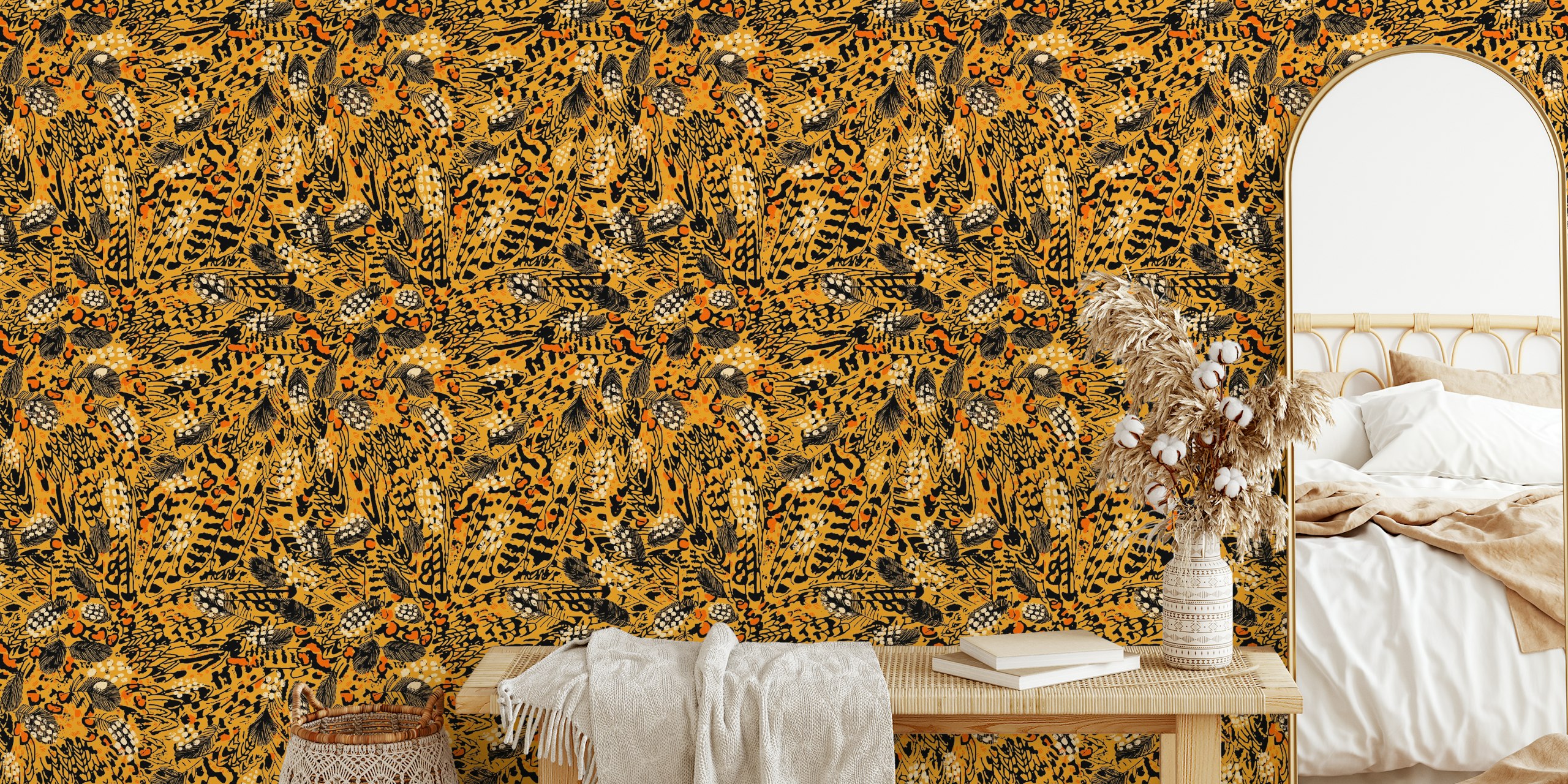 Vibrant leopard print wallpaper in a room