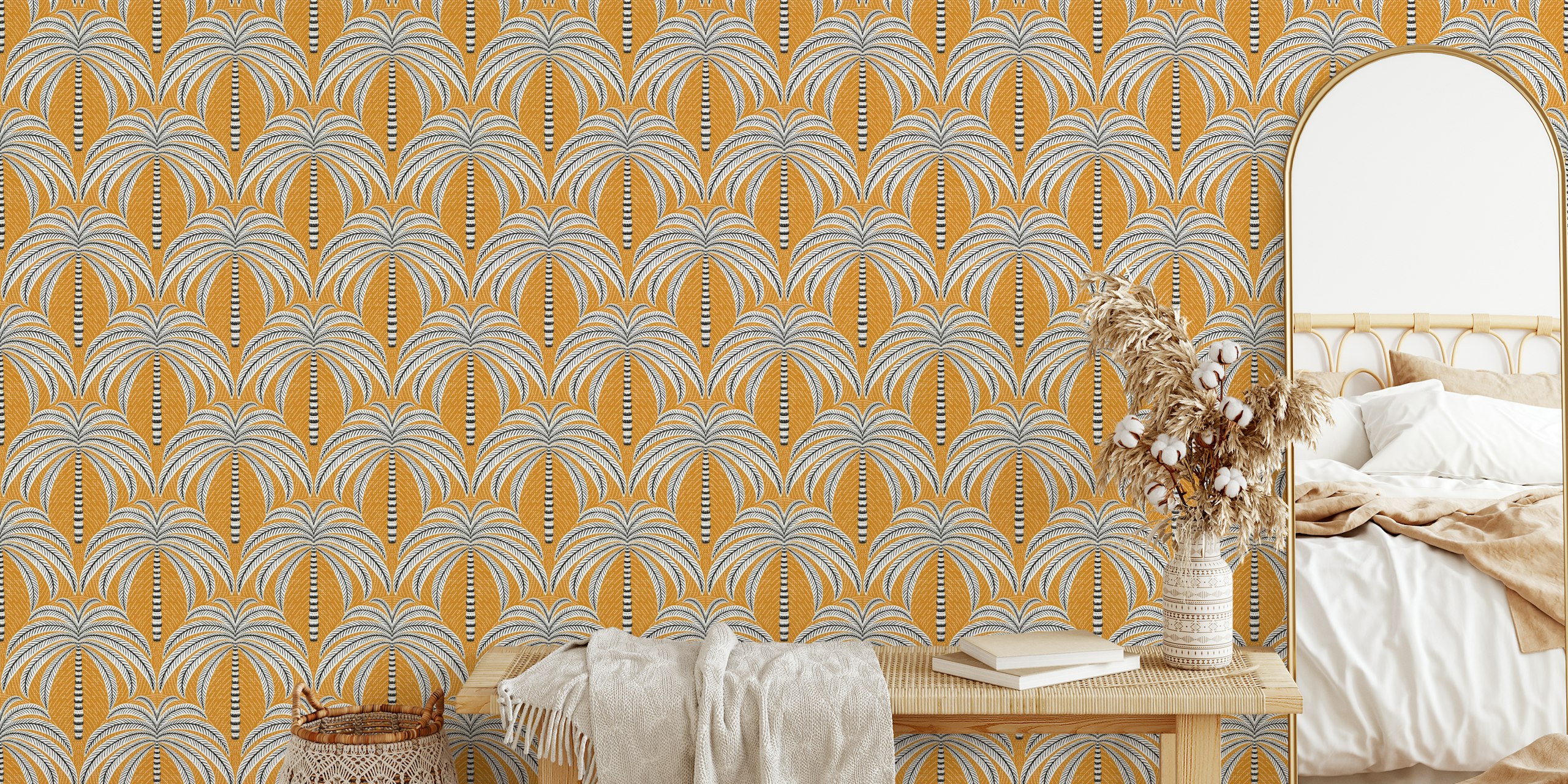 Stylized palm tree pattern wall mural with warm desert hues