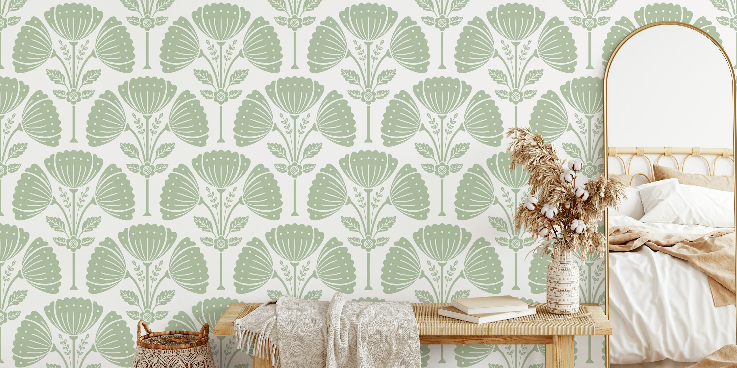 Tapeta Block Print Bouquet u sobi