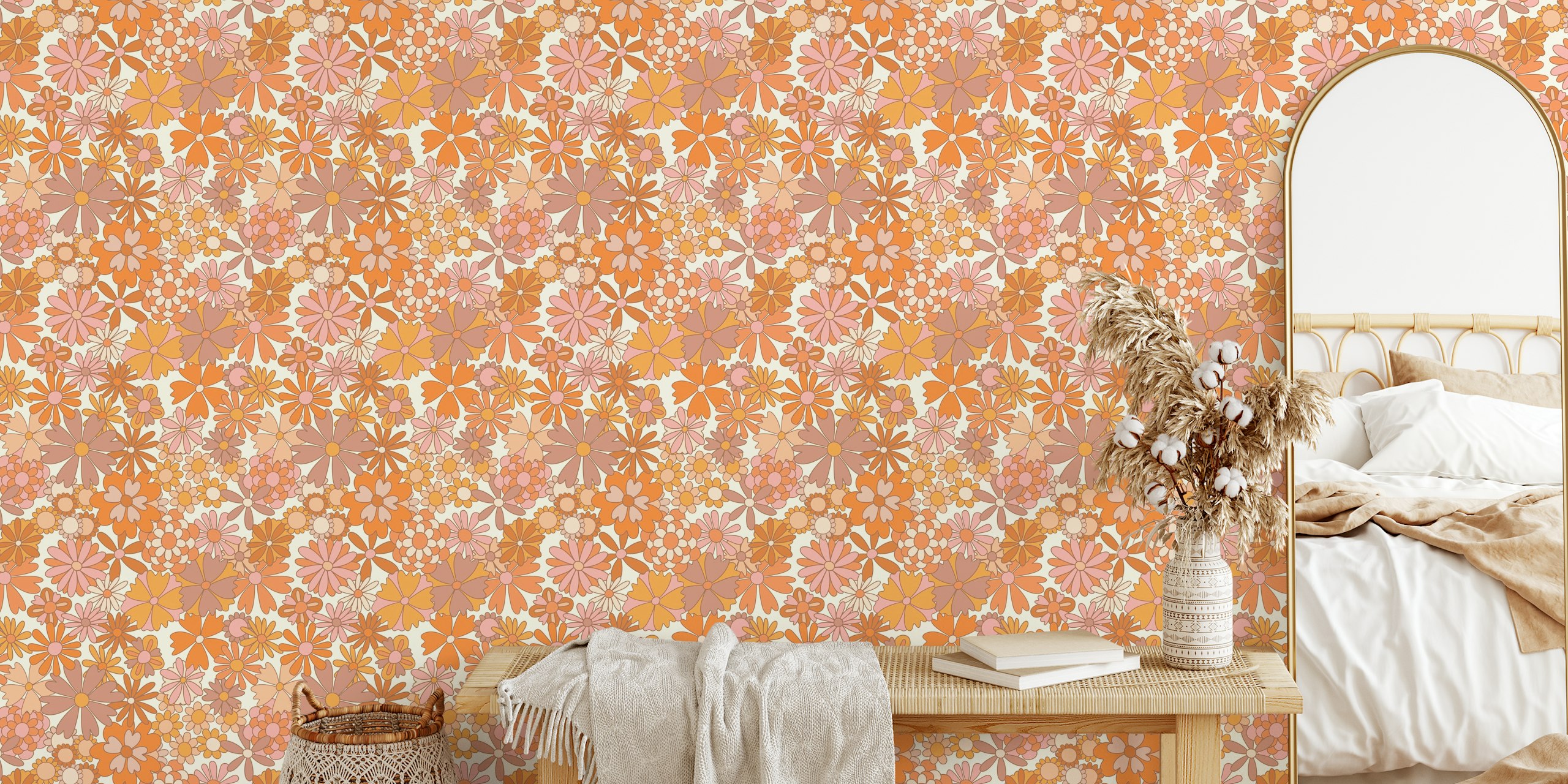 Design della carta da parati retro florals 2 in una stanza