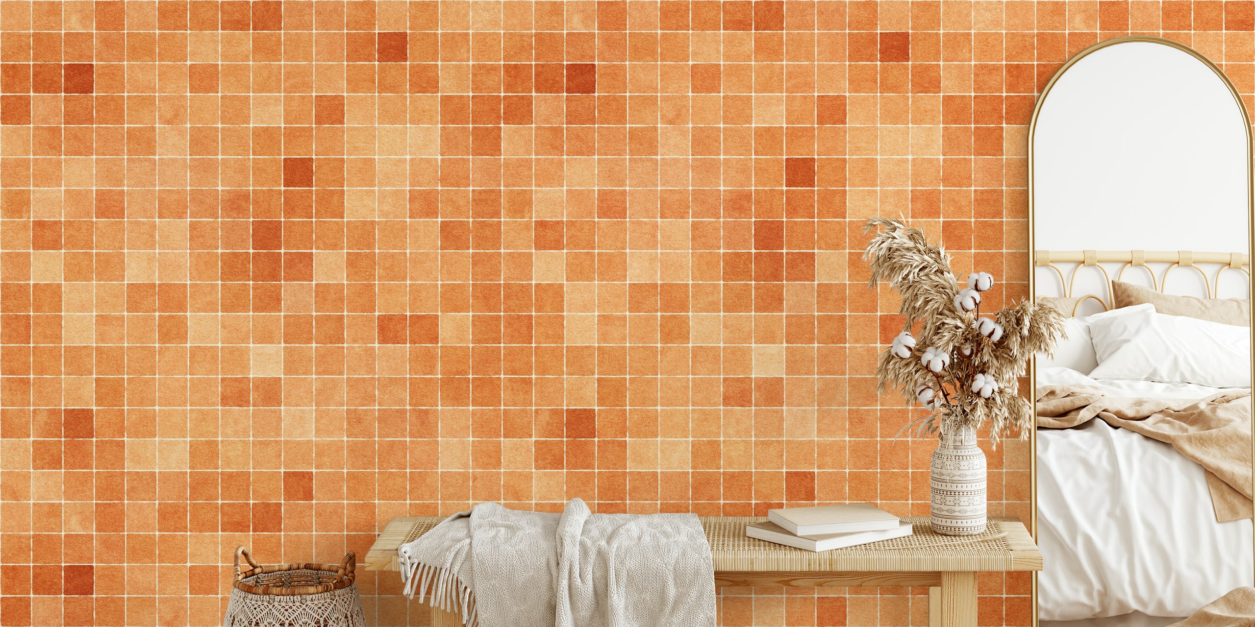 Copper mosaic tile pattern wall mural