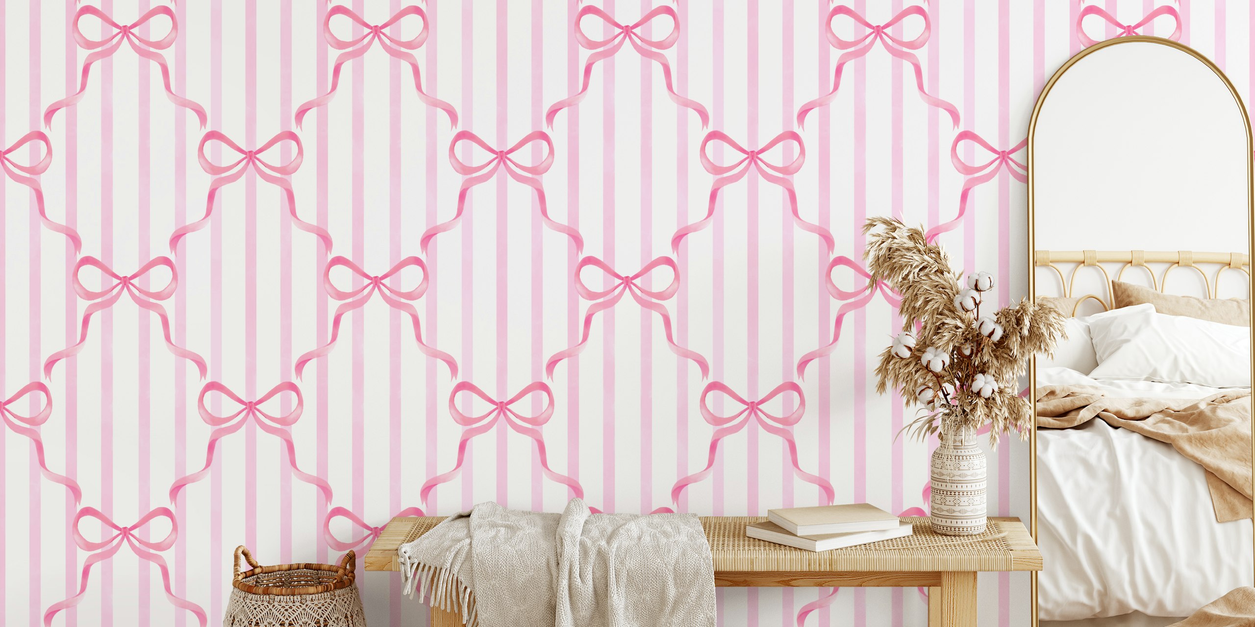 Tapeta Pink Coquette Stripes v pokoji