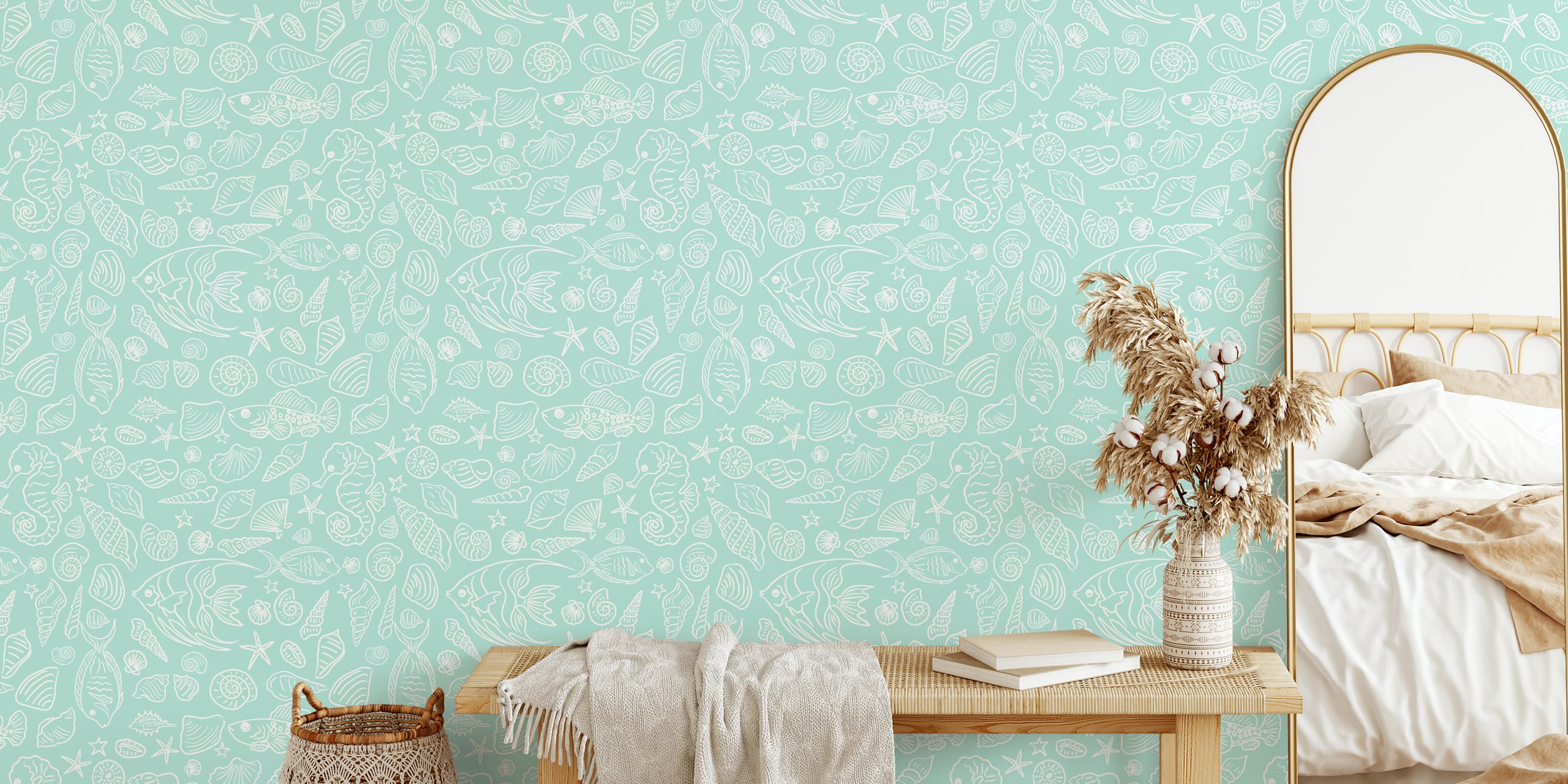 Papel tapiz Underwater Hand-made Doodles en una habitación