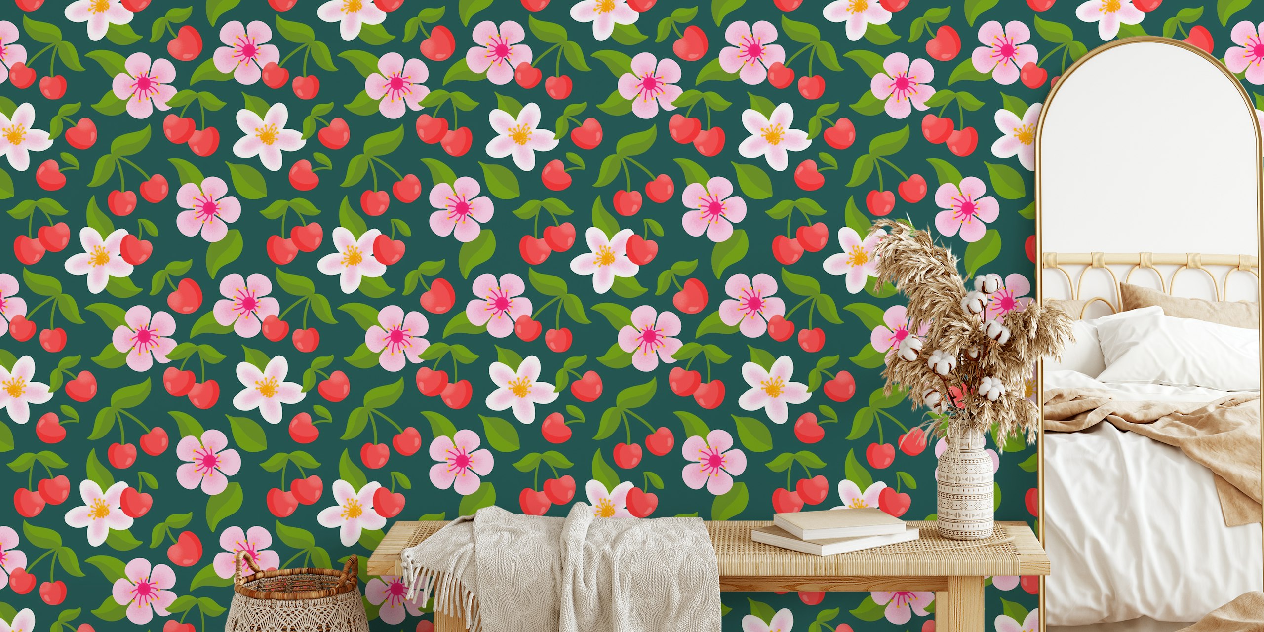 Cherry pattern wallpaper in a room