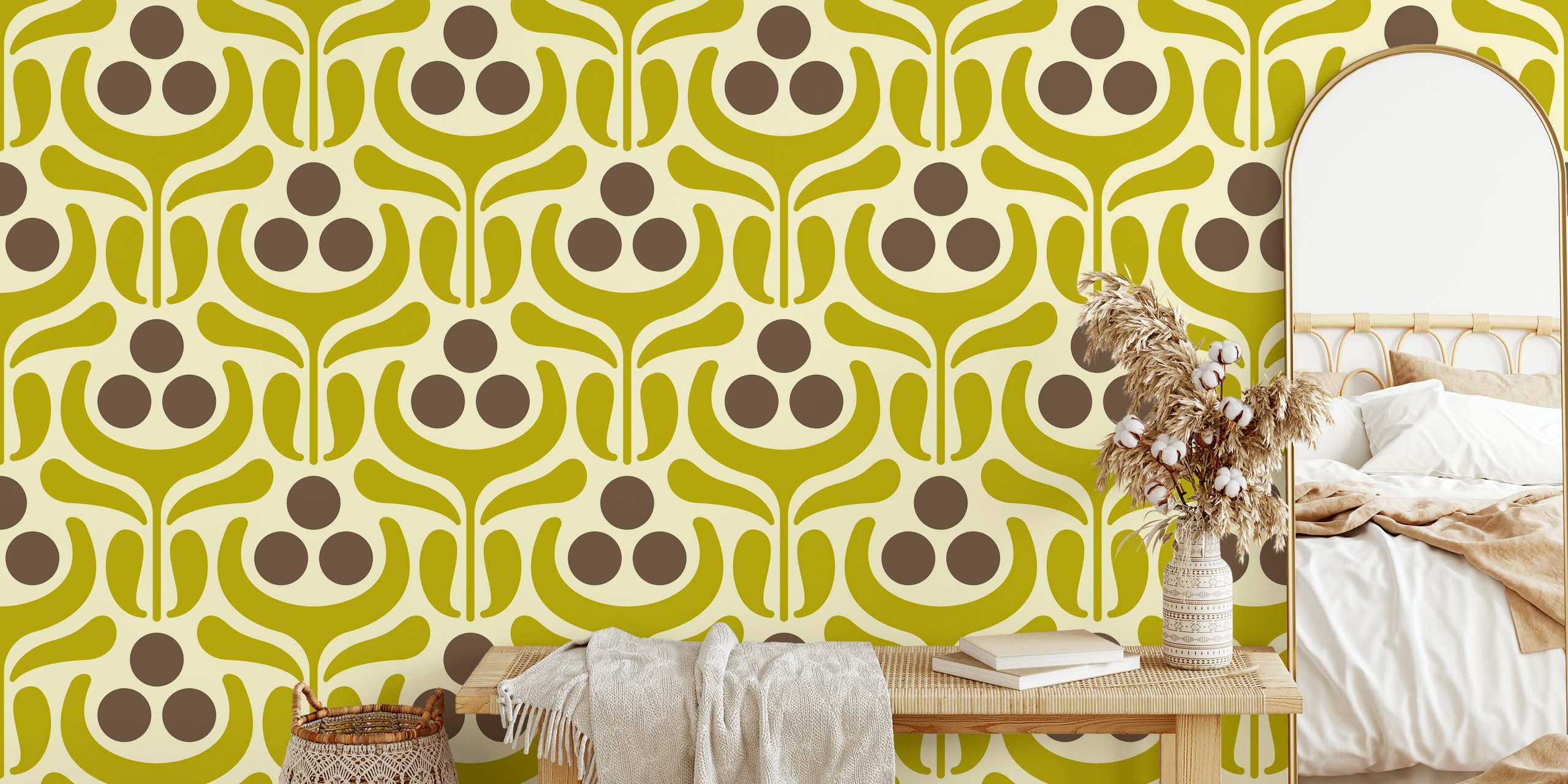 Vintage Retro Modern Floral wallpaper in a room