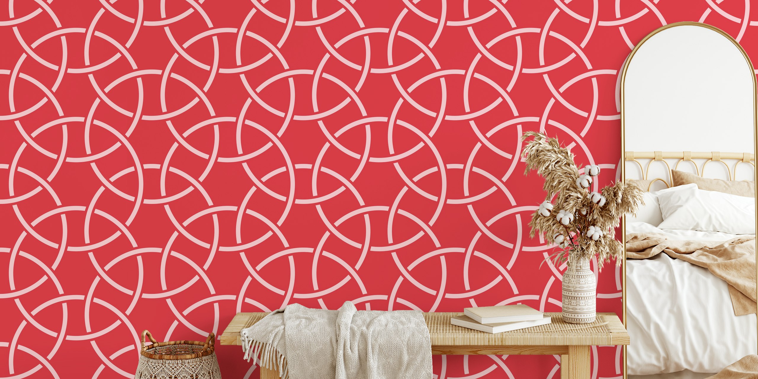 Papier peint rouge arabesque art style dans une chambre