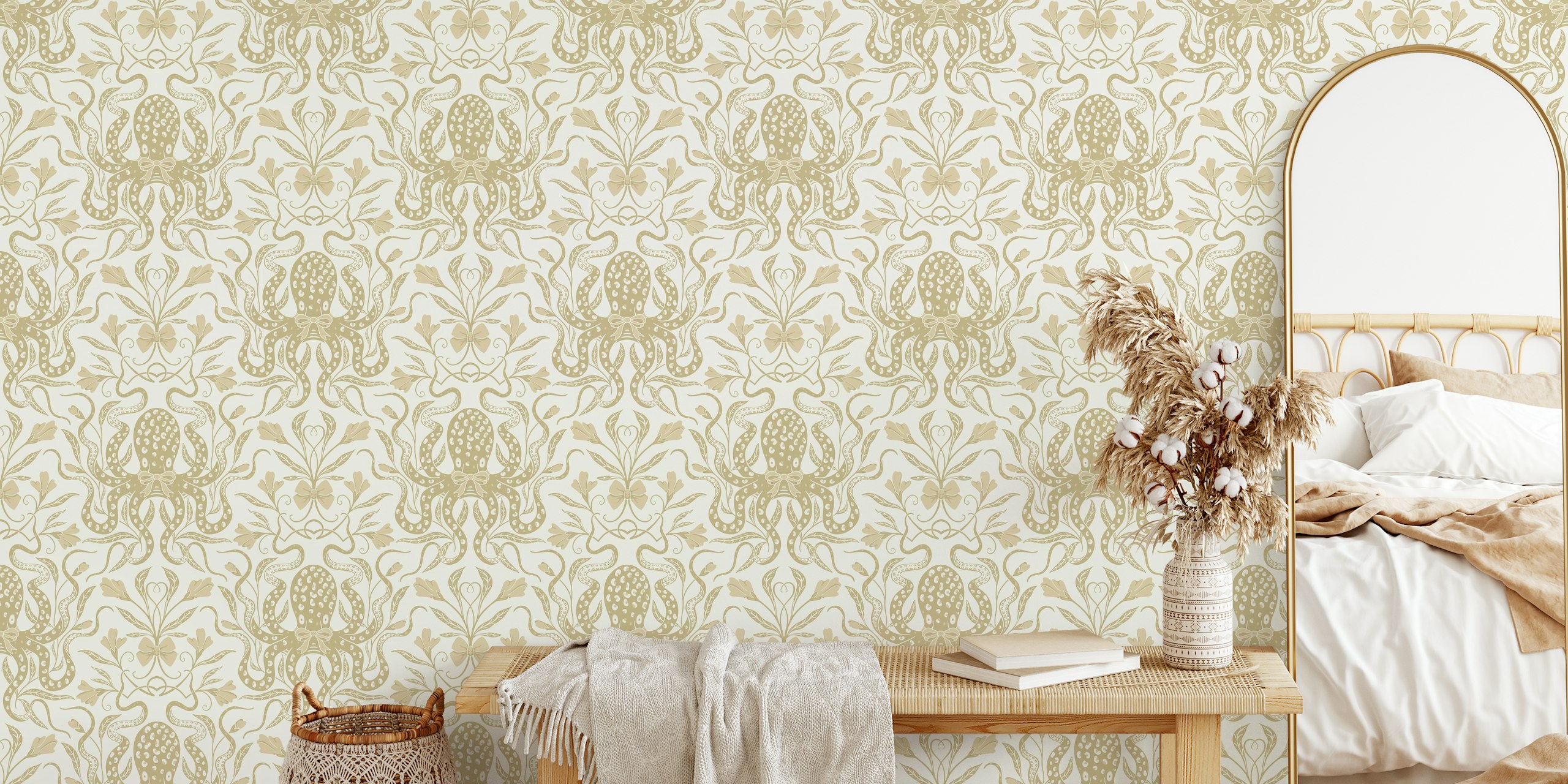 Beige Octopus tapetdesign i et rum