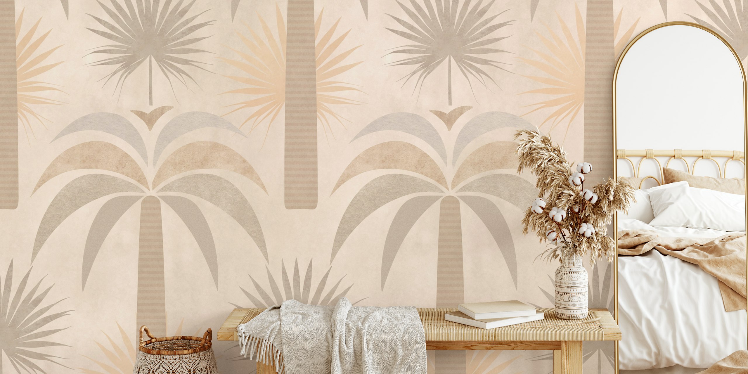 Calm Oasis Palm Tree Serenade papel de parede em um quarto