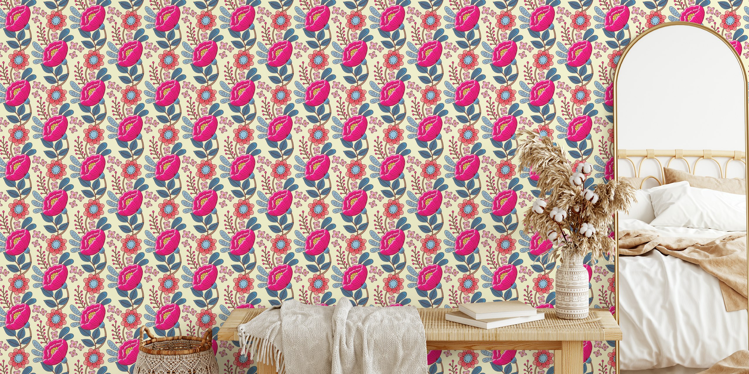 Alice Flowers Pink wallpaper in a room
