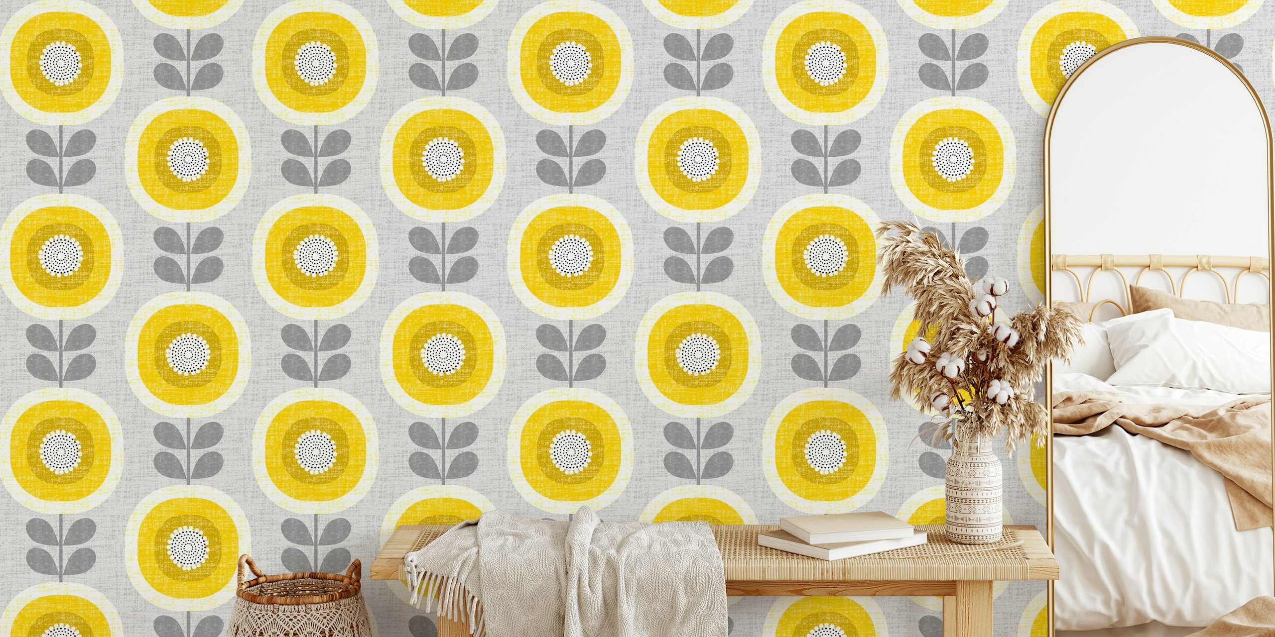 Tapeta Mid-century sunflowers v místnosti