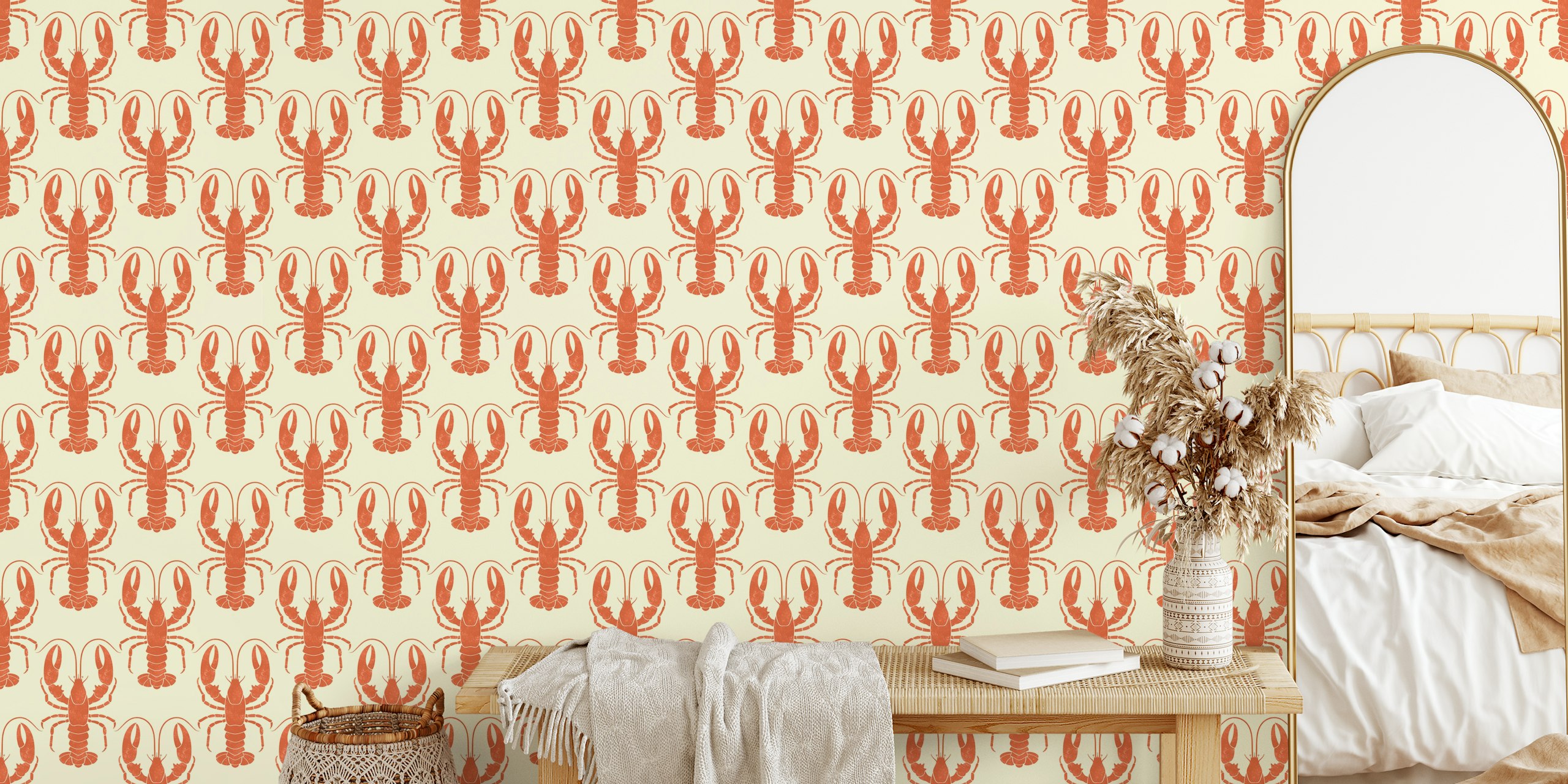 Papel de parede Orange Lobsters em um quarto