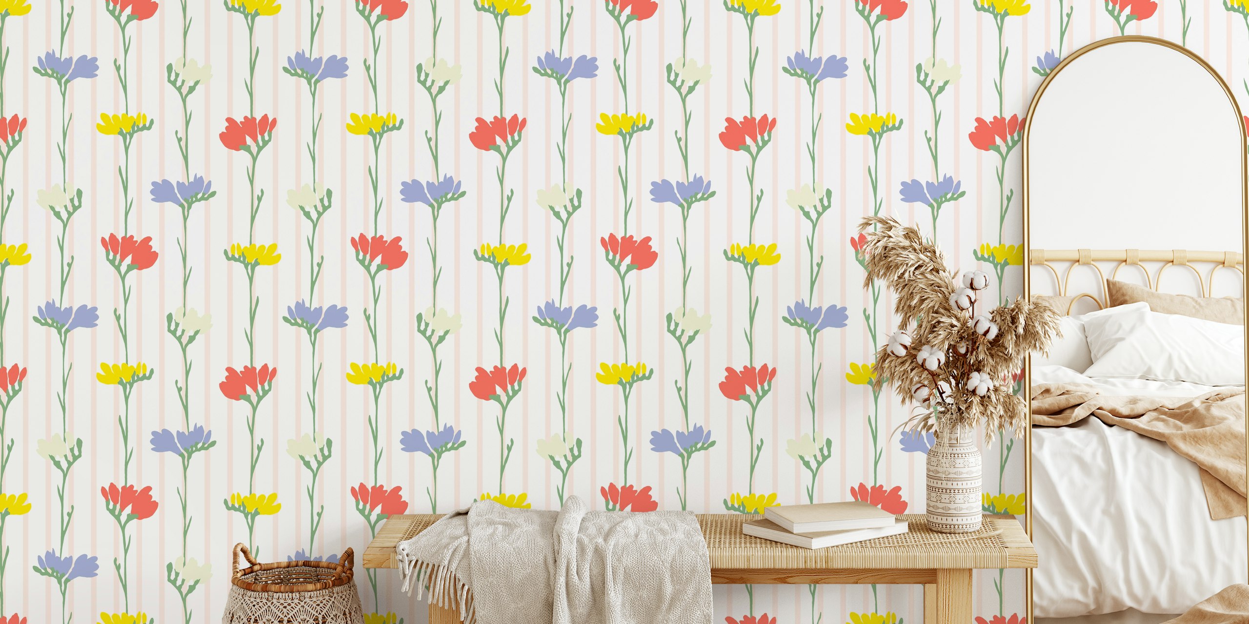 Ταπετσαρία Colorful Freesias εκτεθειμένη σε ένα δωμάτιο