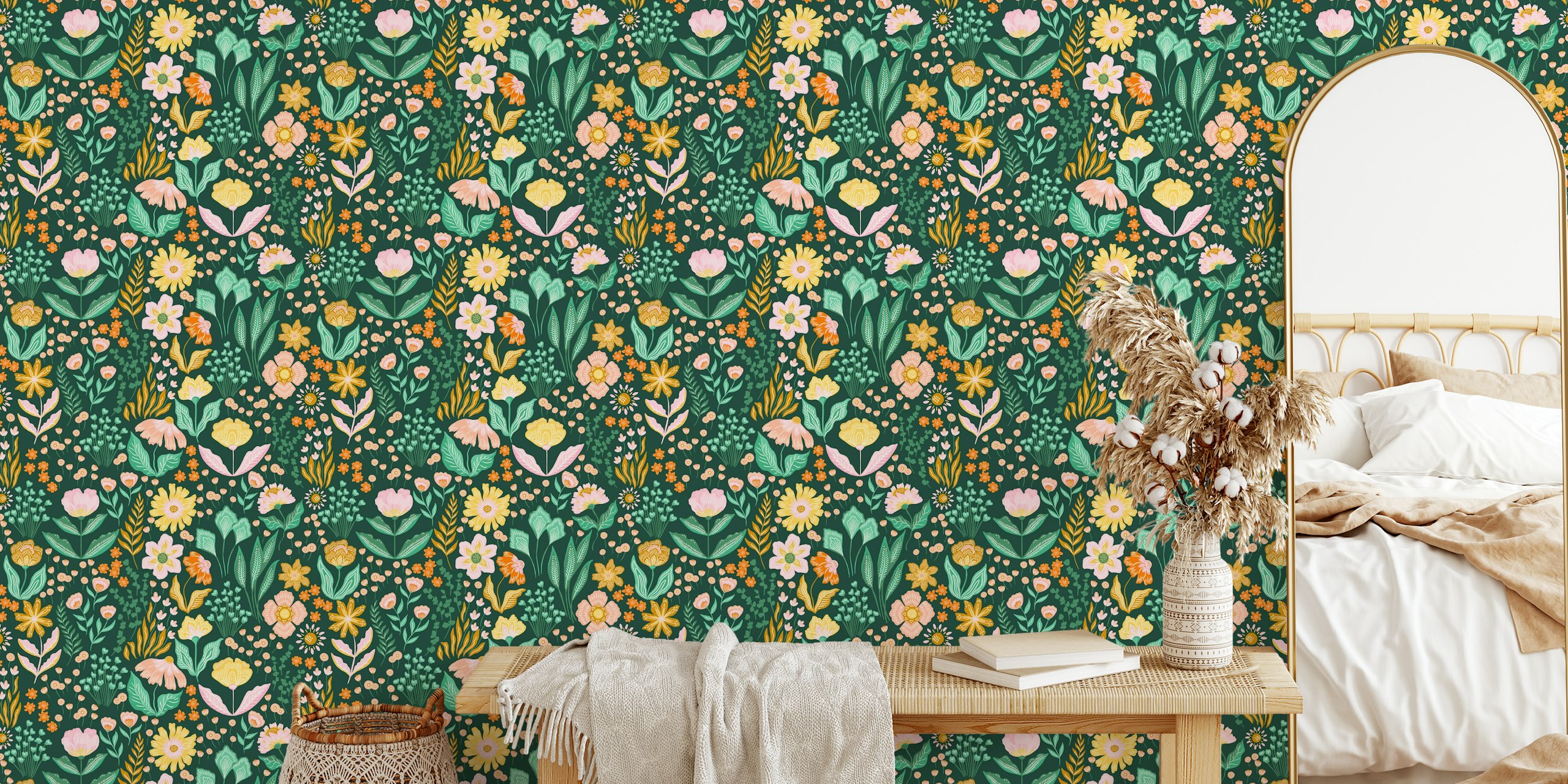 Dancing Florals tapetdesign i ett rum