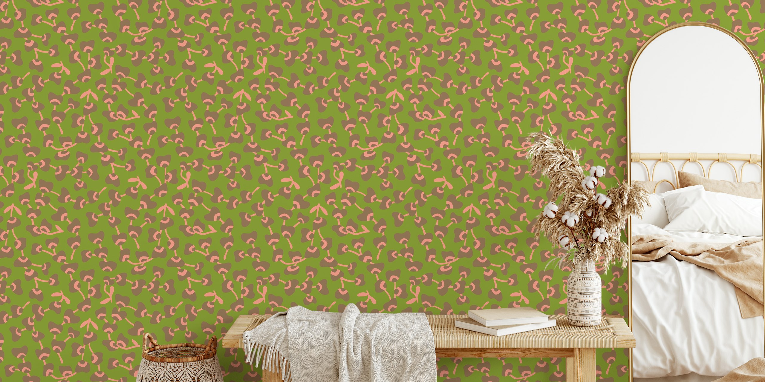 Orchid Ditsy Abstract Retro Floral - Green W Nowoczesnym Pokoju