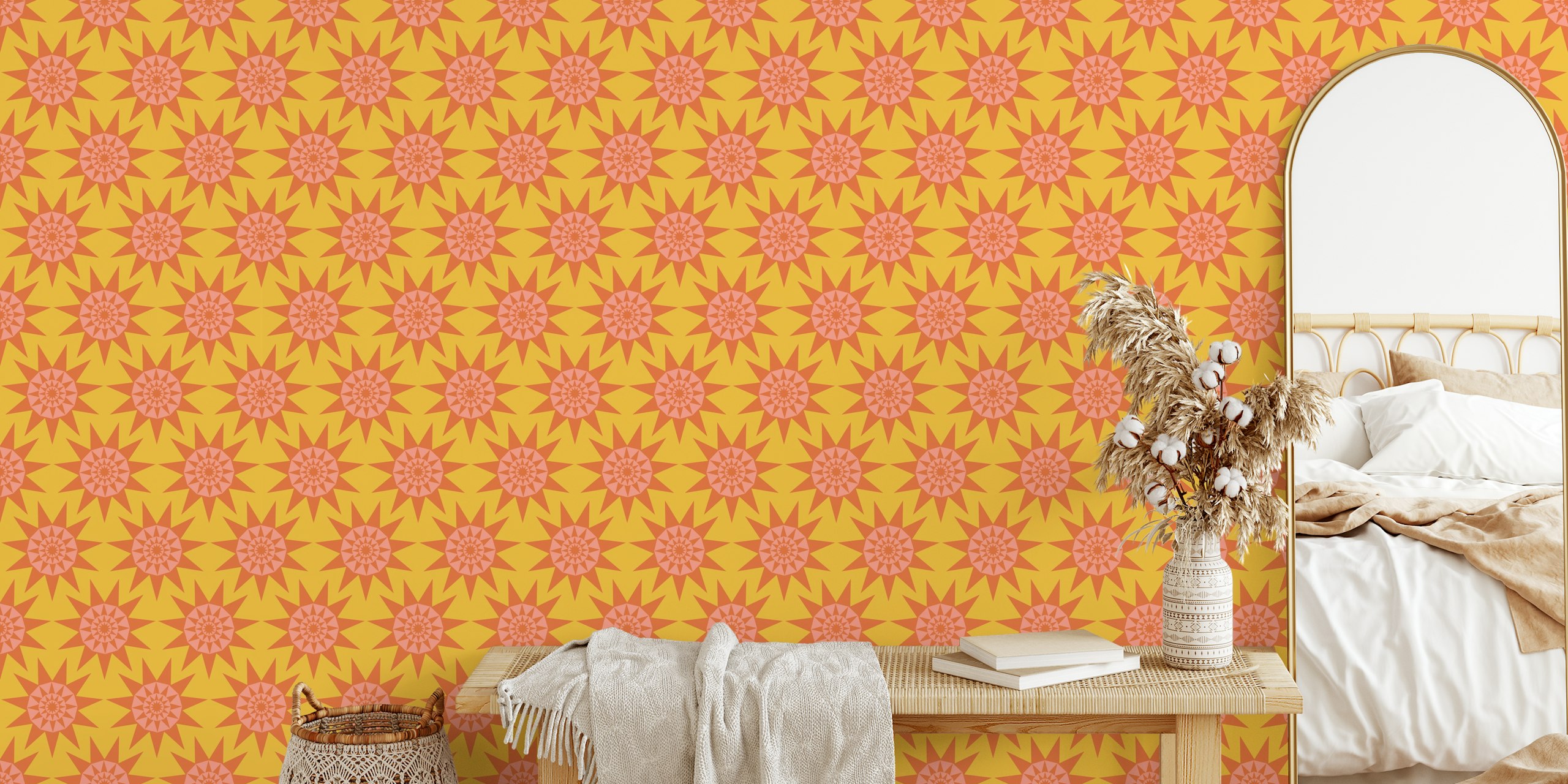 Design Della Carta Da Parati Geometrica Gialla Sunshine Retro Geometric Sun Star