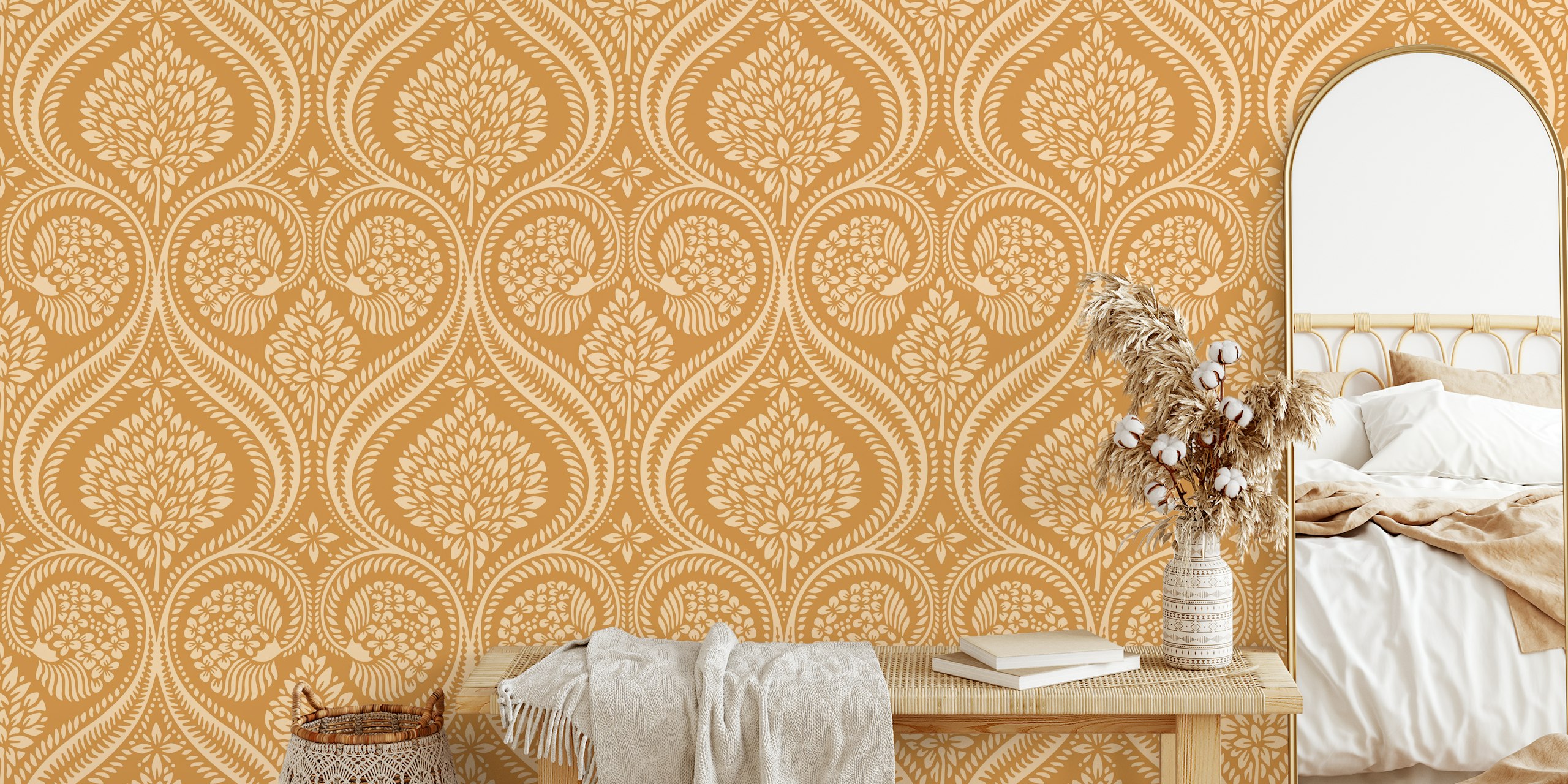 Florence damask guld tapet i ett rum
