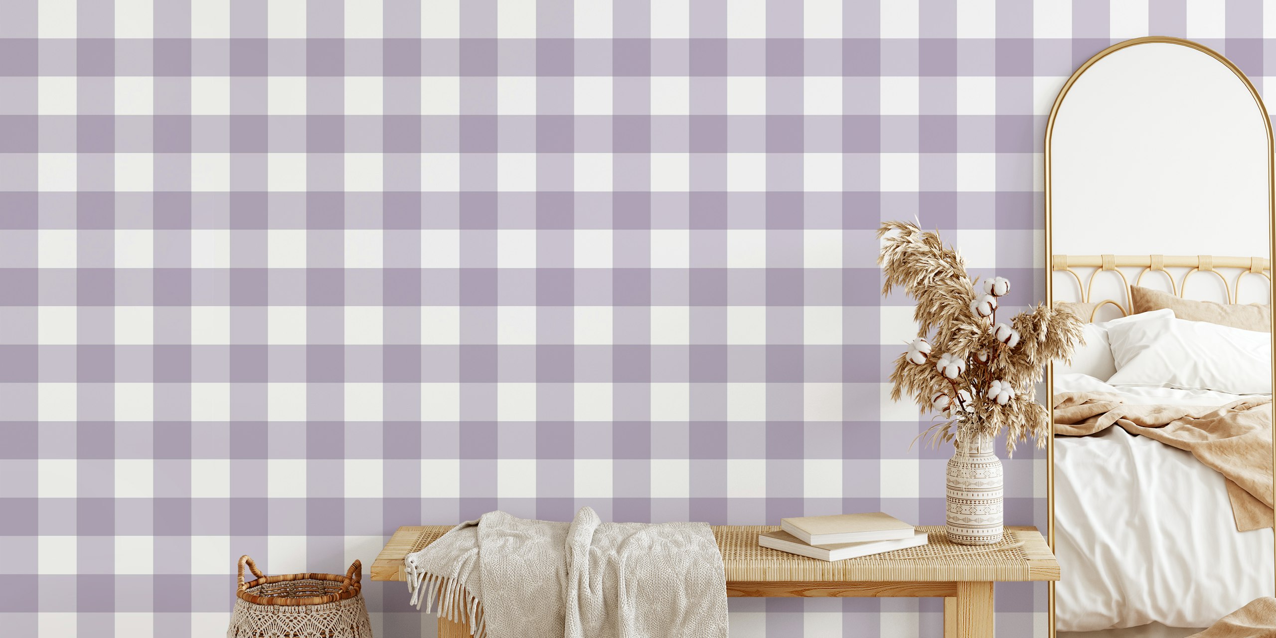 Blåbär Mauve rutig tapet i ett rum