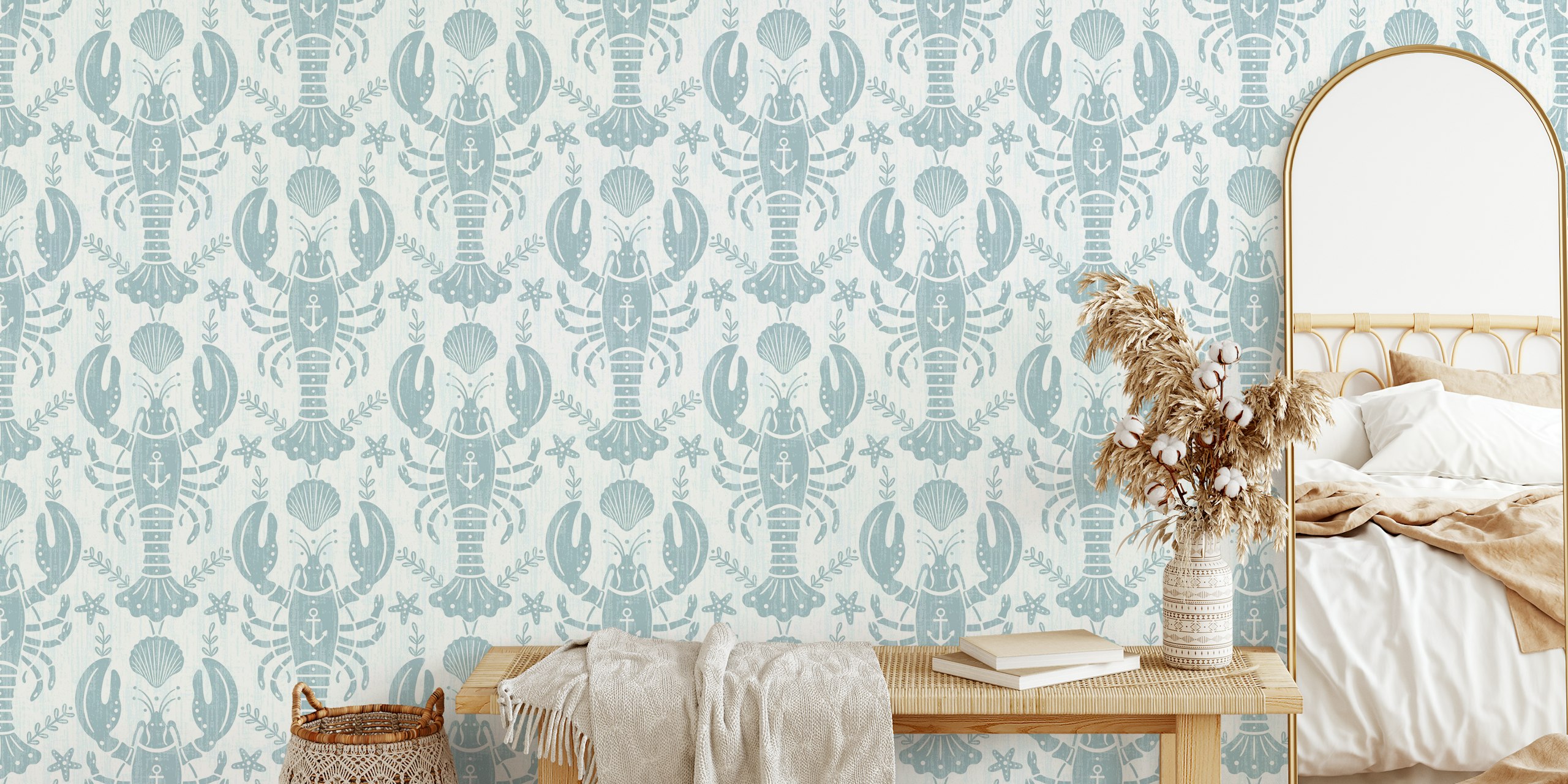 Scandi Blue Lobster wallpaper in a room setting