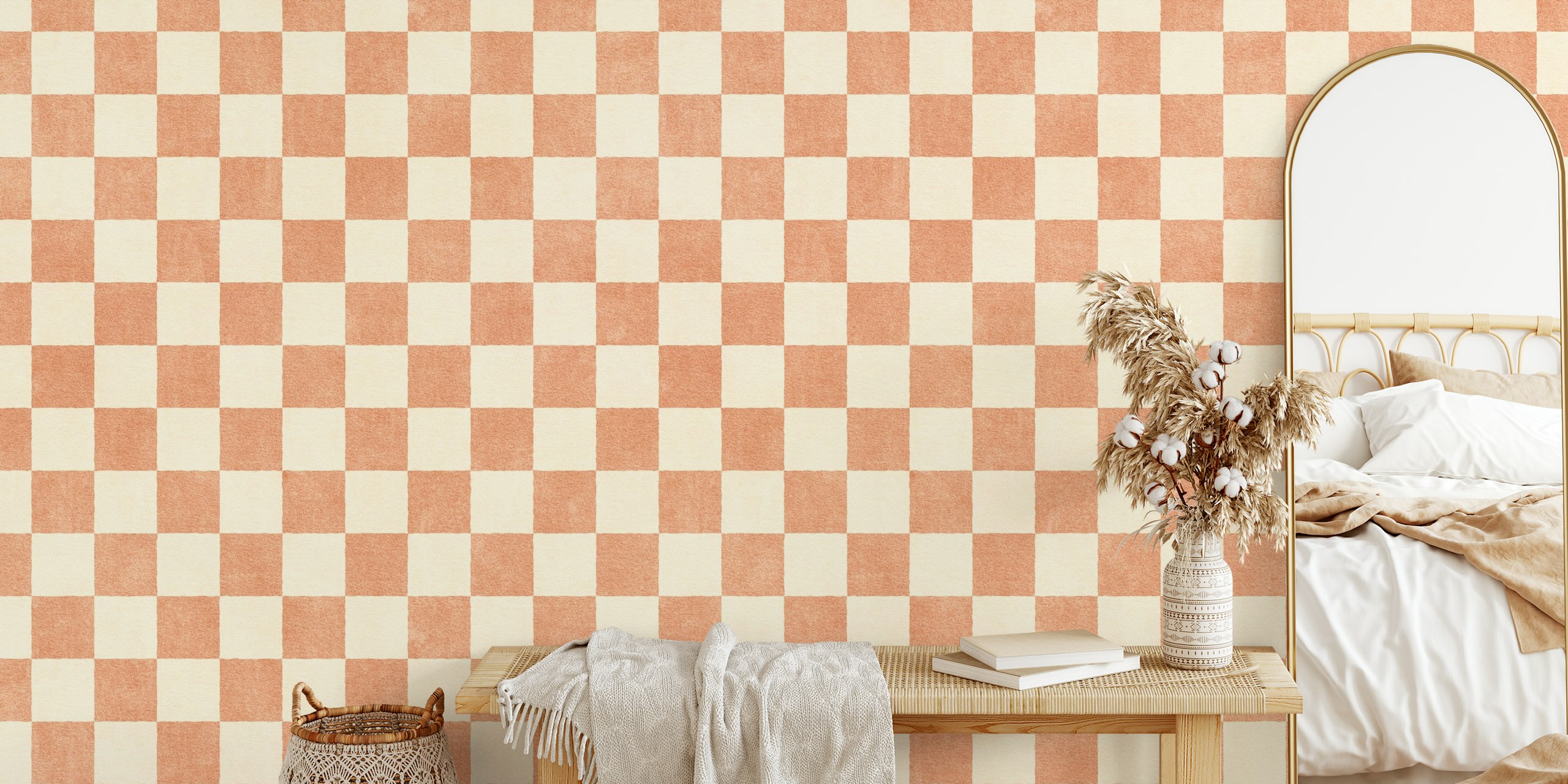 Checker wallpaper design in a room