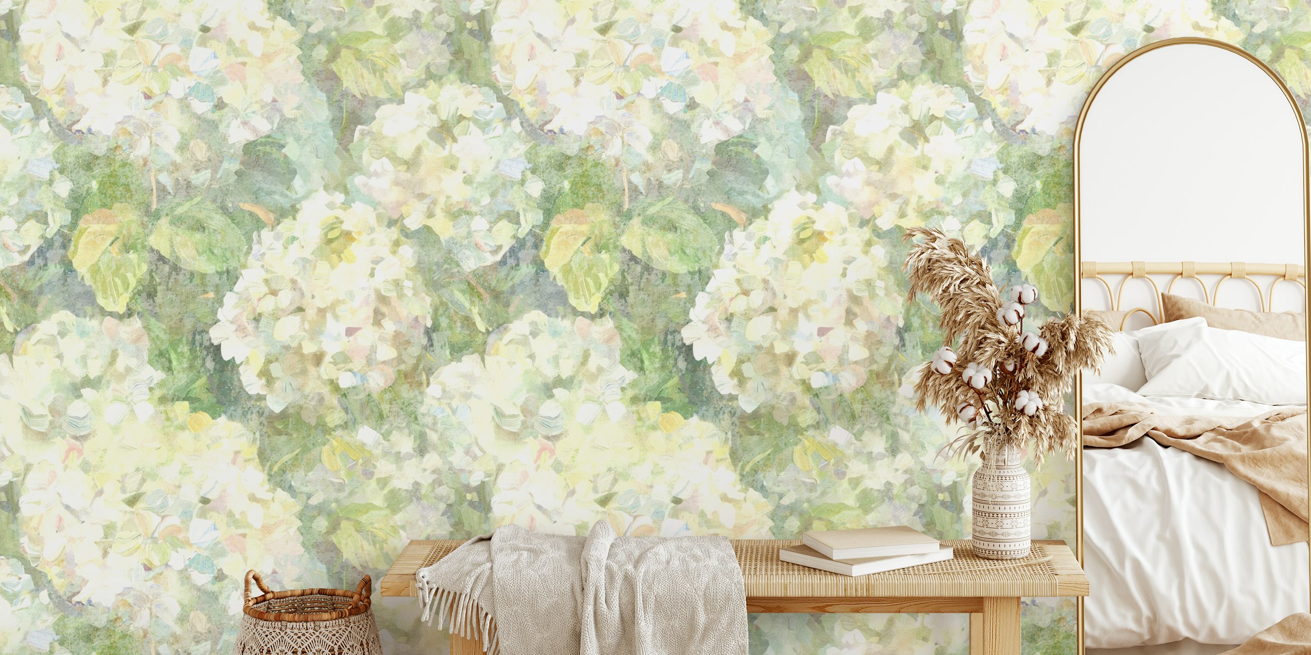 Greenery White Hydrangea wallpaper in einem Raum