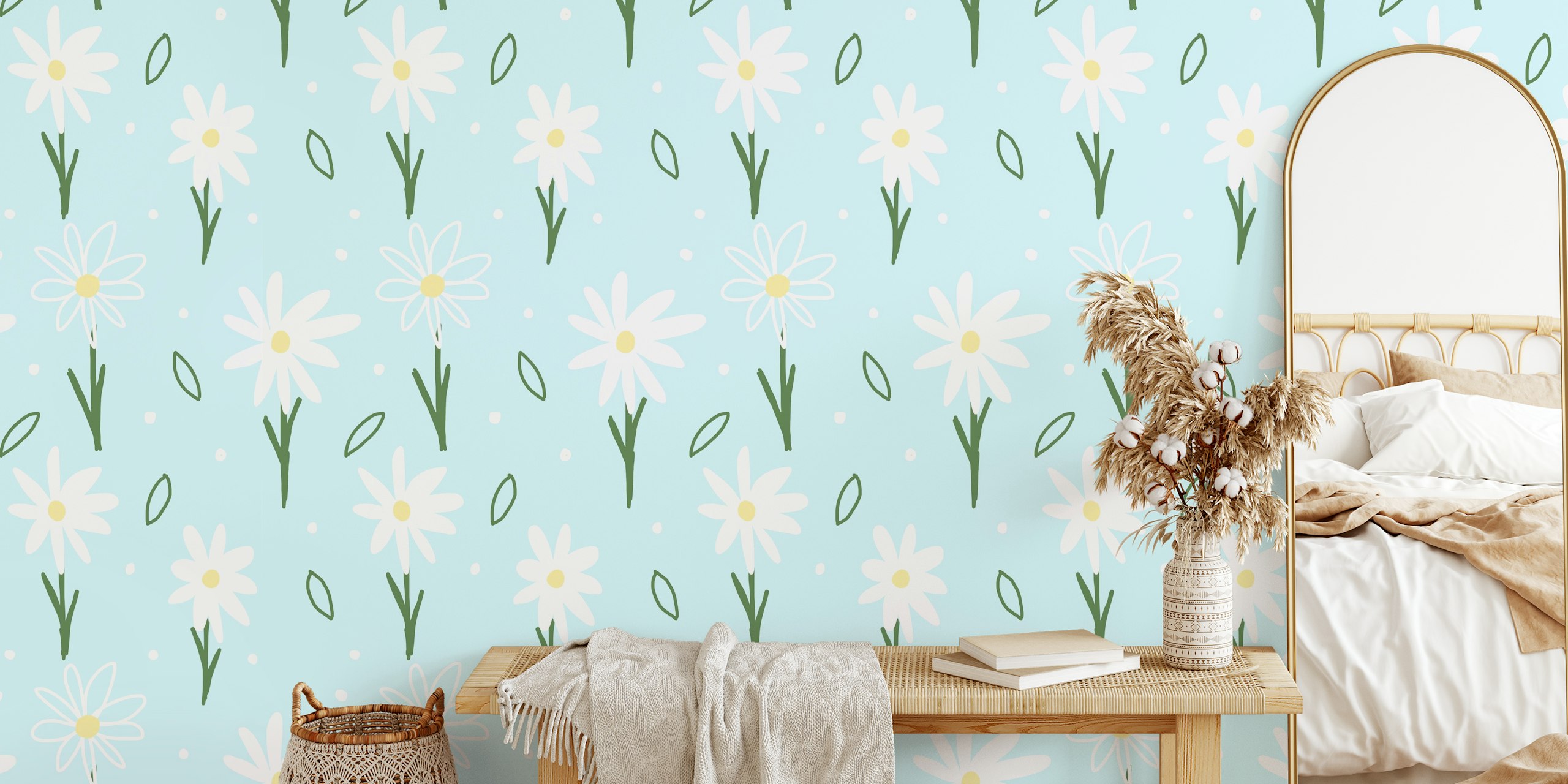 Diseño de papel tapiz Daisychain en una habitación