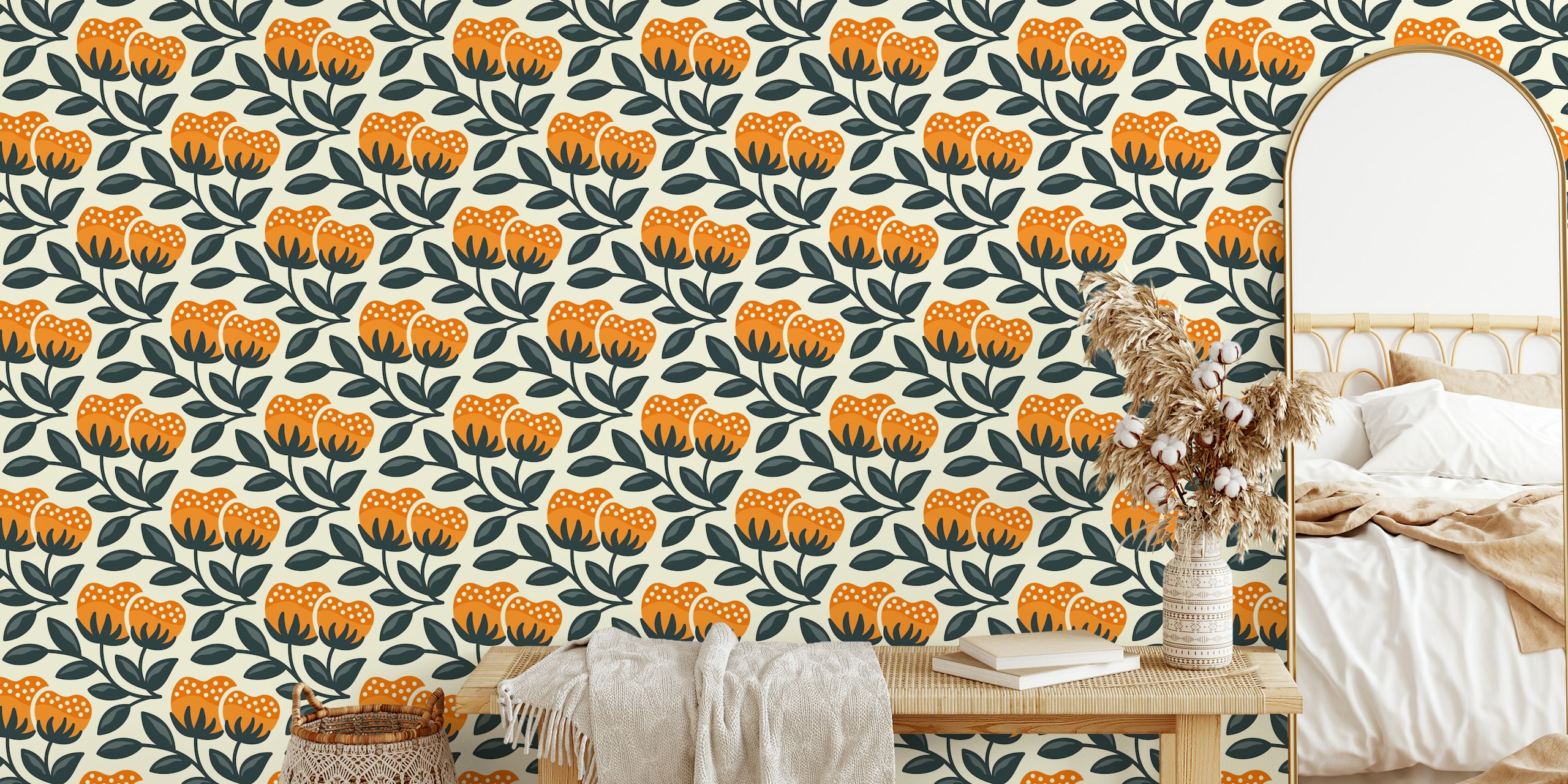 Hand drawn wildflowers pattern tapet i et rom