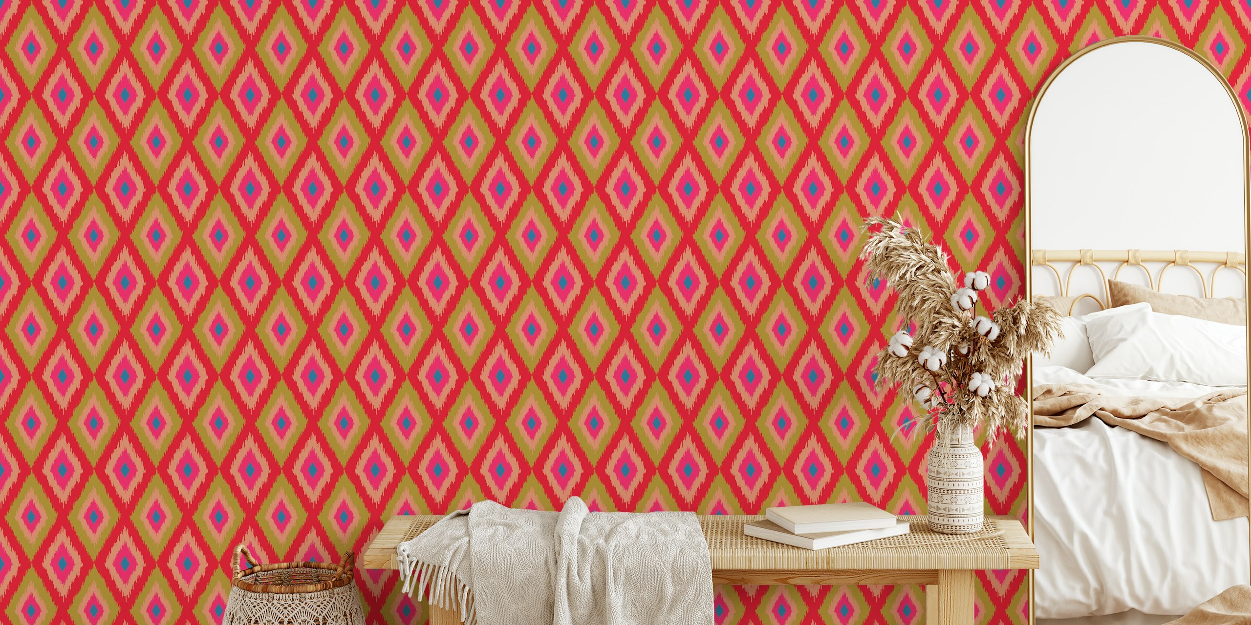 Diamond Ikat wallpaper in a room